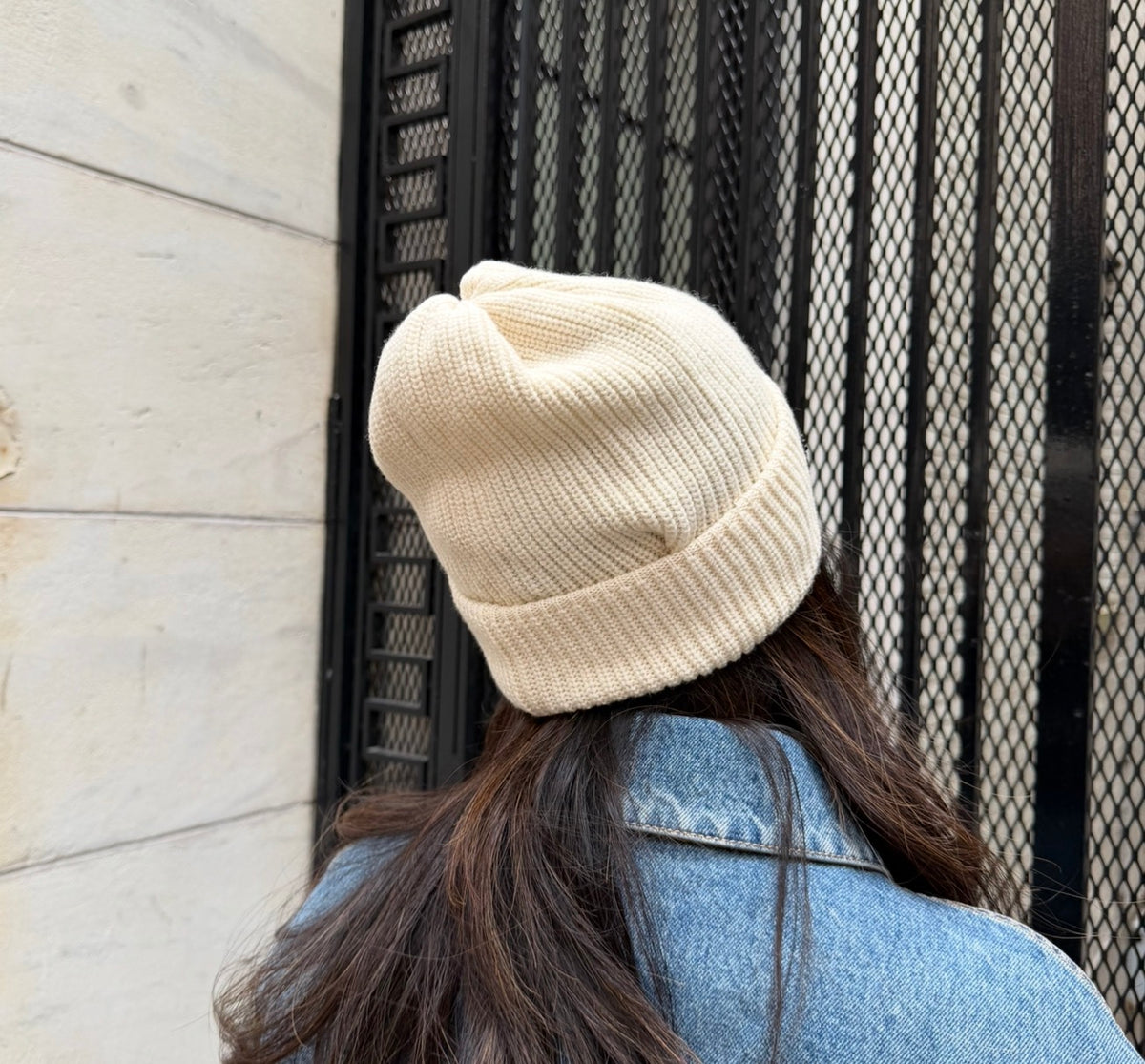 Chanel White Beanie with Black Pearls Logo
