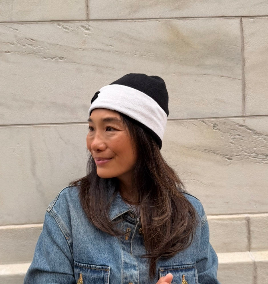 Chanel Black with White Beanie Black CC Logo