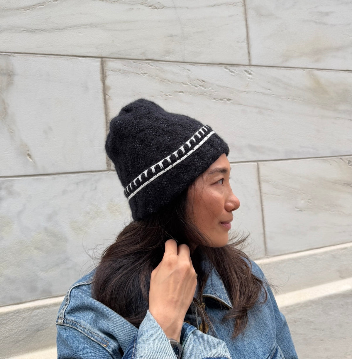Chanel Black with White CC Logo Beanie