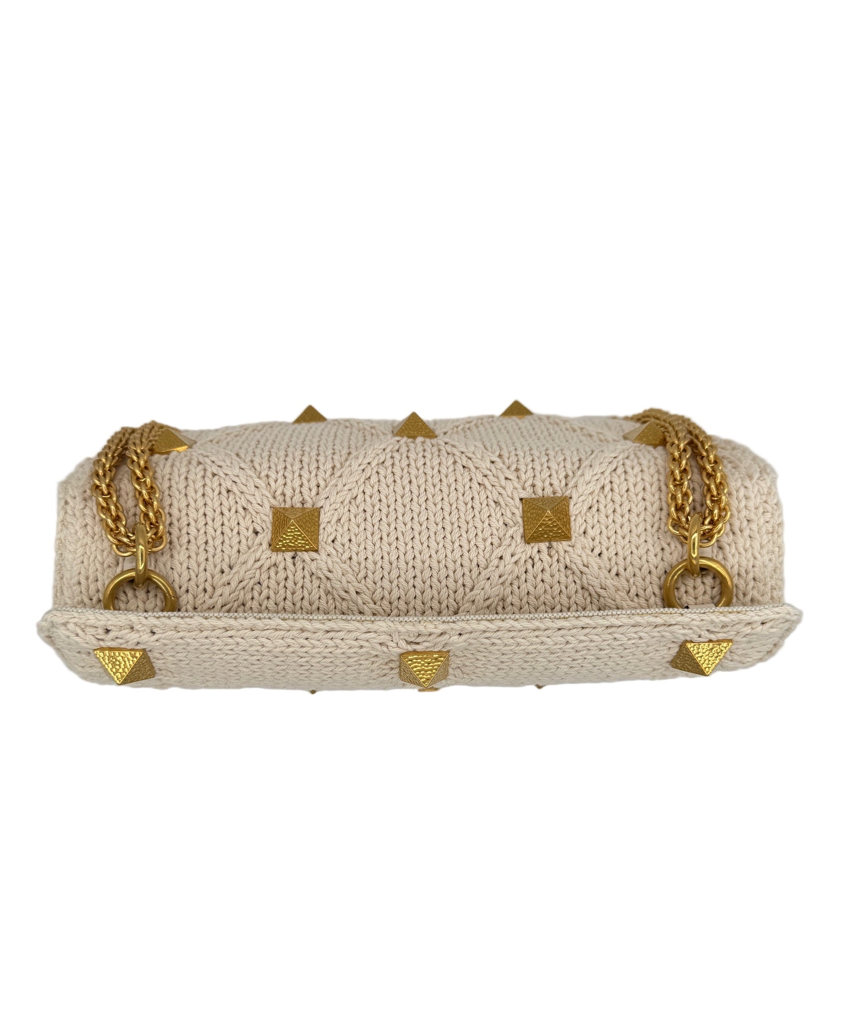 Valentino White Ivory Knit Rockstud Bag