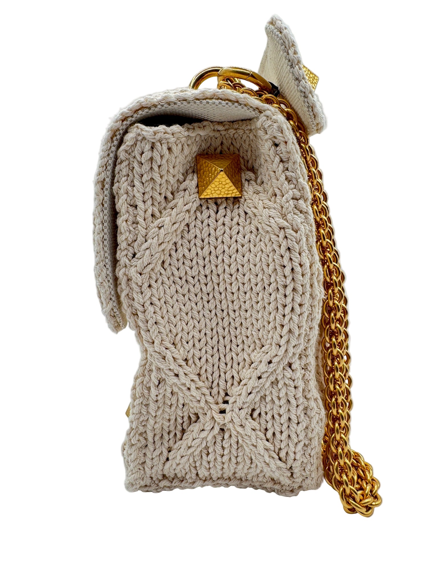 Valentino White Ivory Knit Rockstud Bag