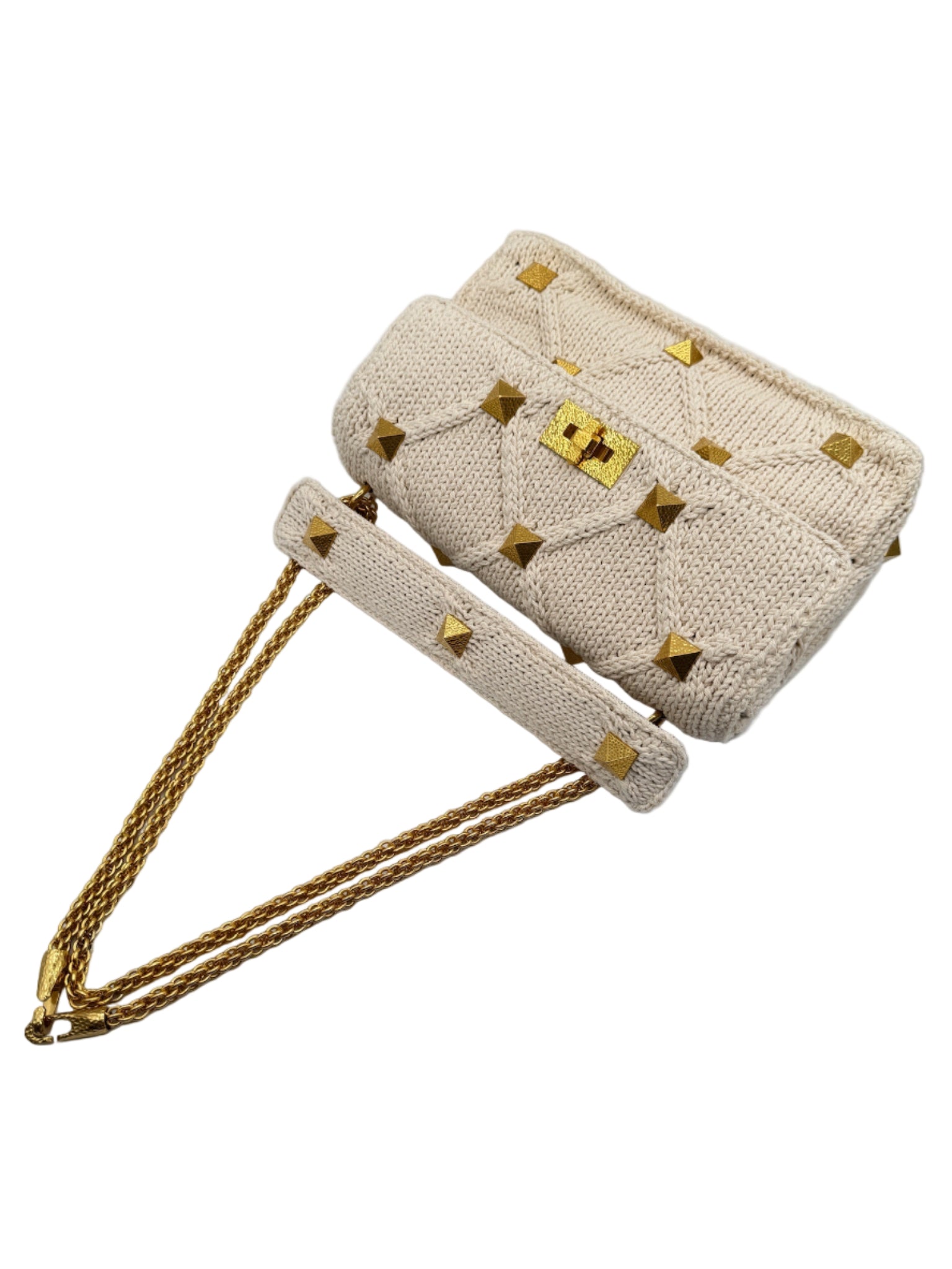 Valentino White Ivory Knit Rockstud Bag