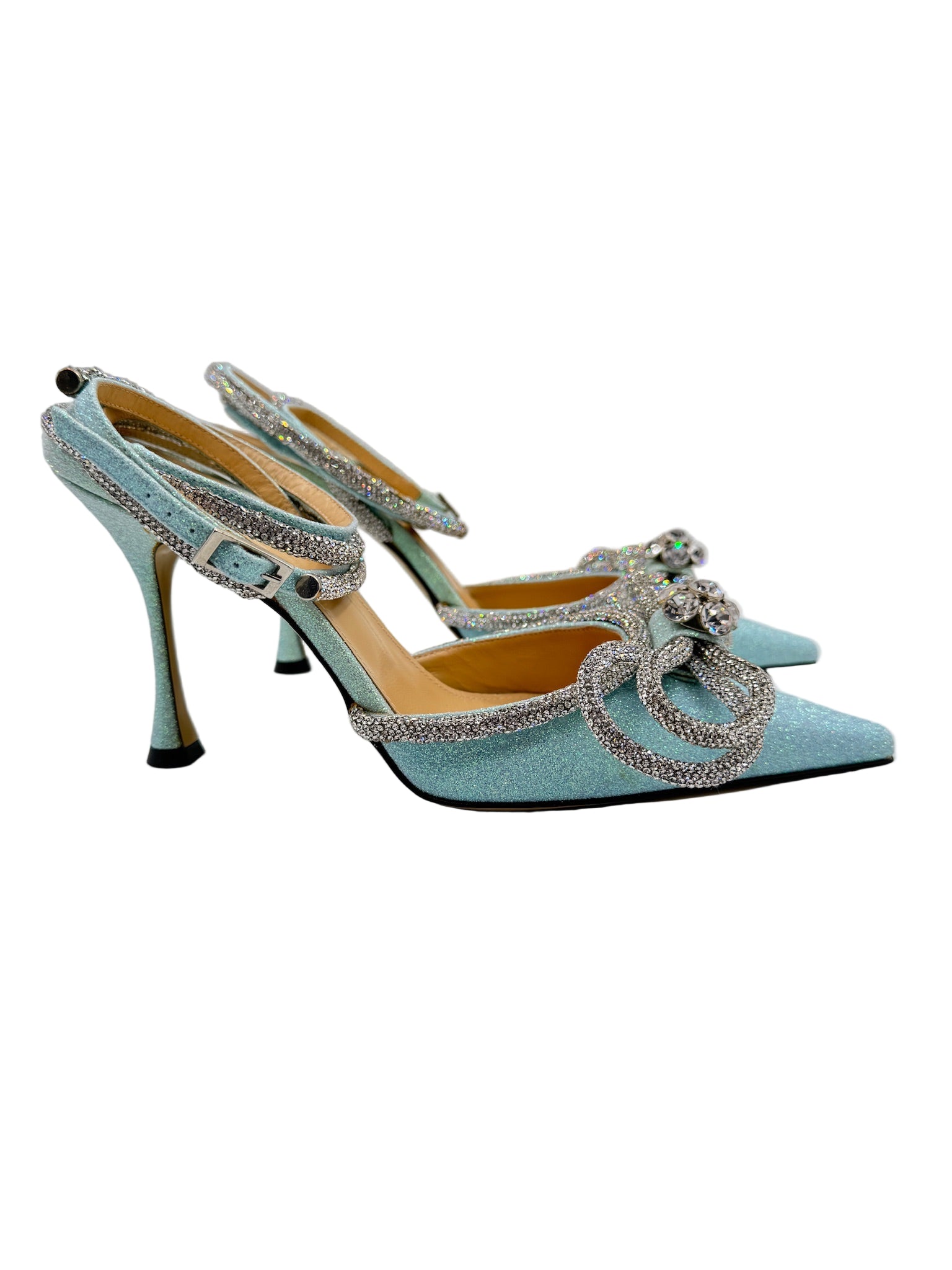Mach and Mach Baby Blue Glitter Bow Heels