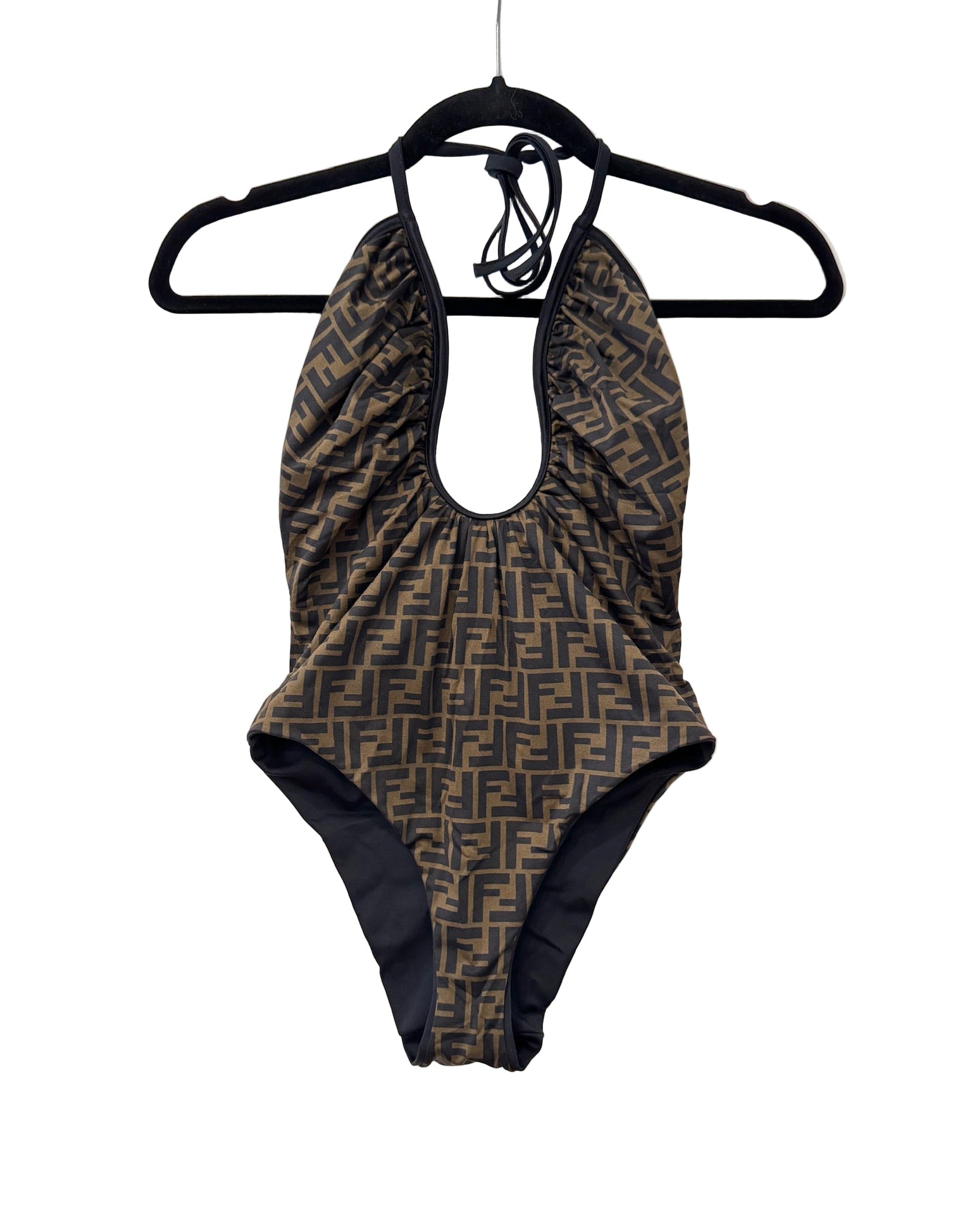 Fendi FF Logos Reversible Plunge One Piece Swimsuit