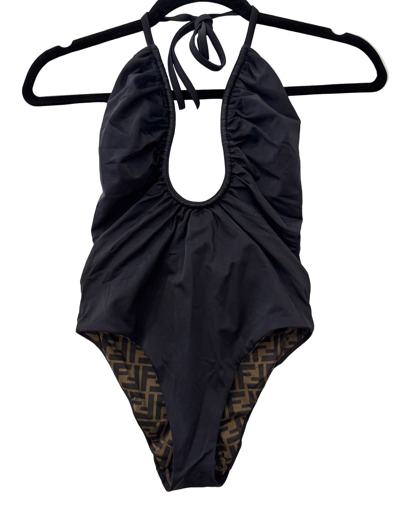 Fendi FF Logos Reversible Plunge One Piece Swimsuit