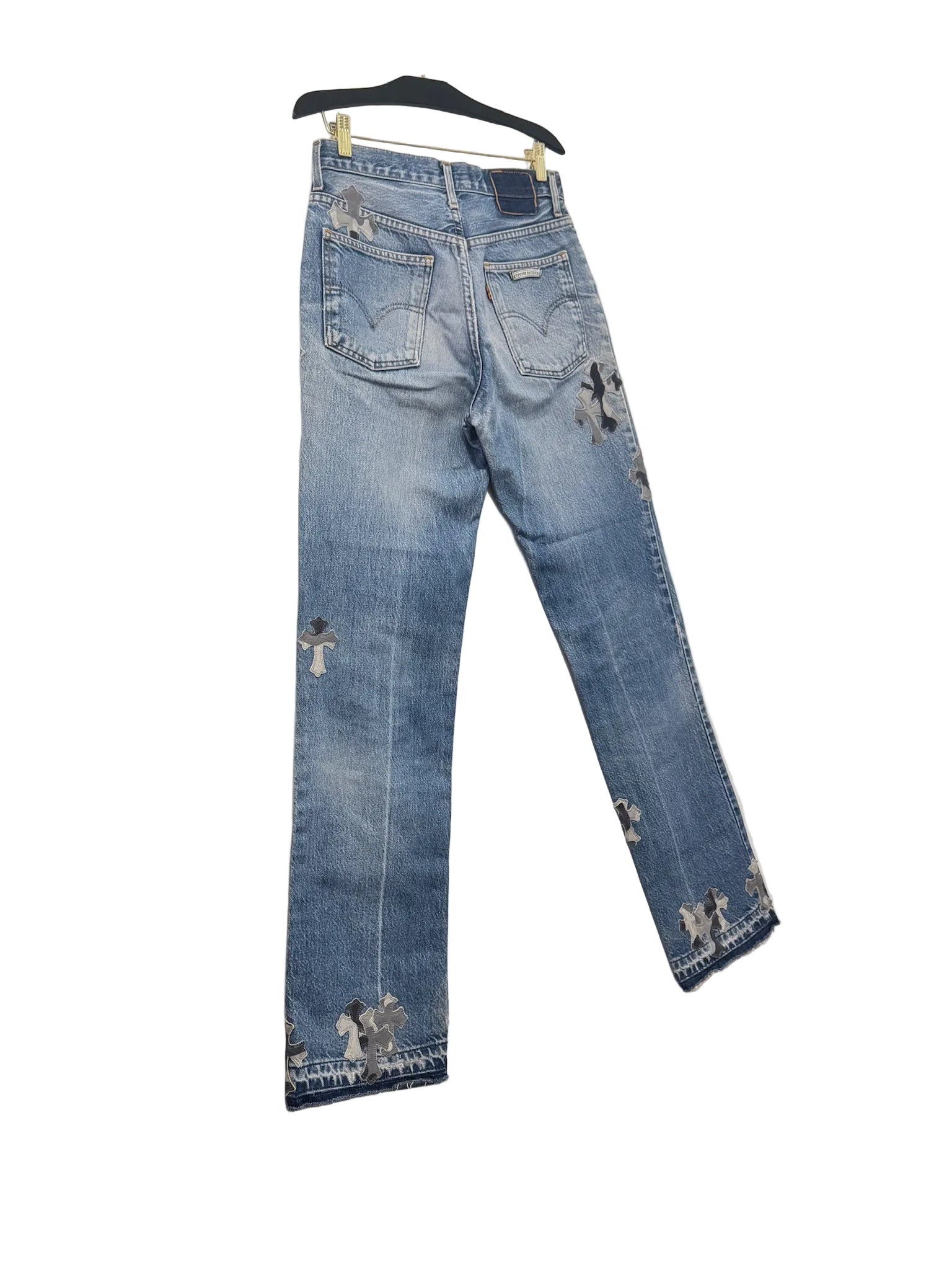 Chrome Hearts x Levi's Light Blue Jeans Gray White Camo Print Cross Leather Patch