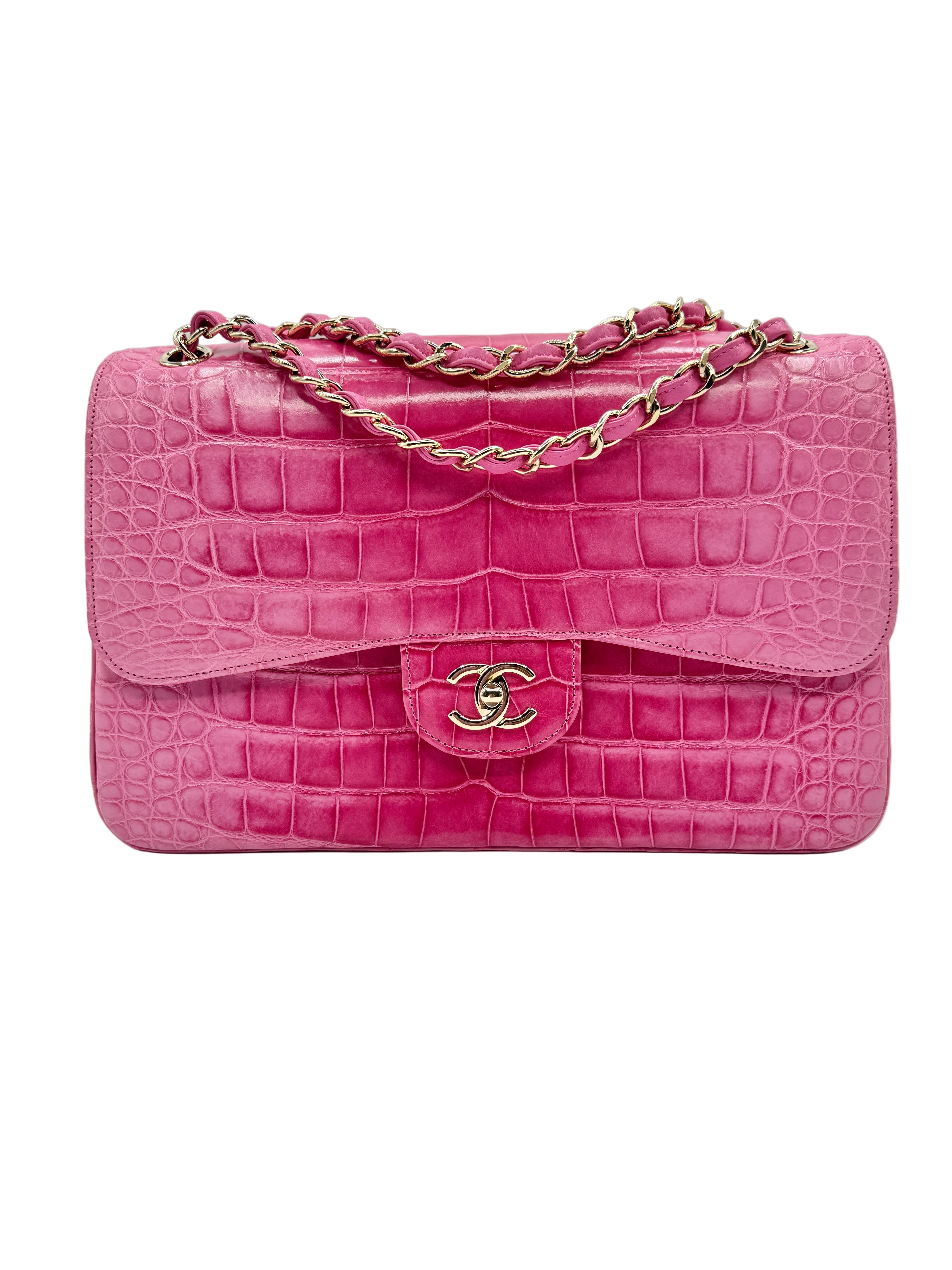 Chanel Pink Ombre Alligator Large Classic Double Flapbag