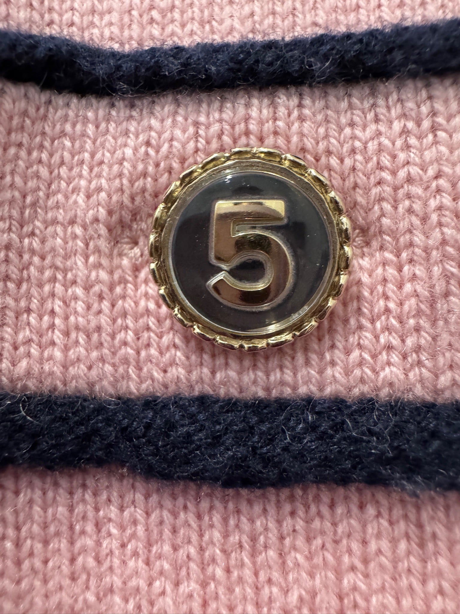 Chanel Cashmere Baby Pink with Navy Blue Belted Cardigan