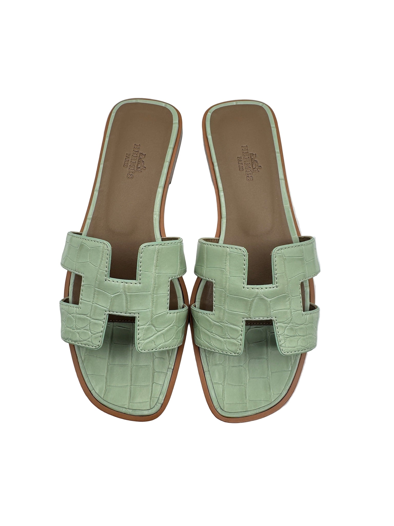 Hermès Vert D'Eau Matte Alligator Oran Sandals
