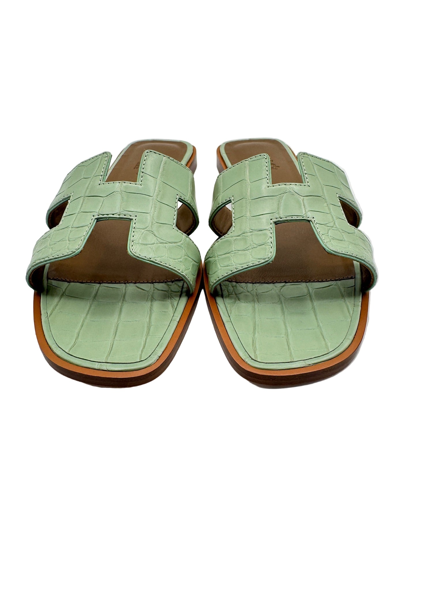 Hermès Vert D'Eau Matte Alligator Oran Sandals