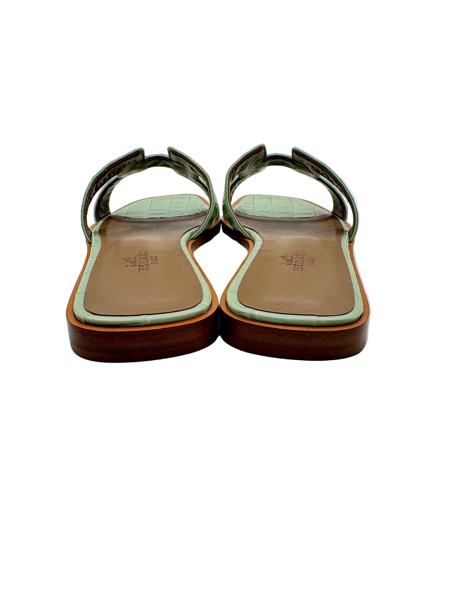 Hermès Vert D'Eau Matte Alligator Oran Sandals