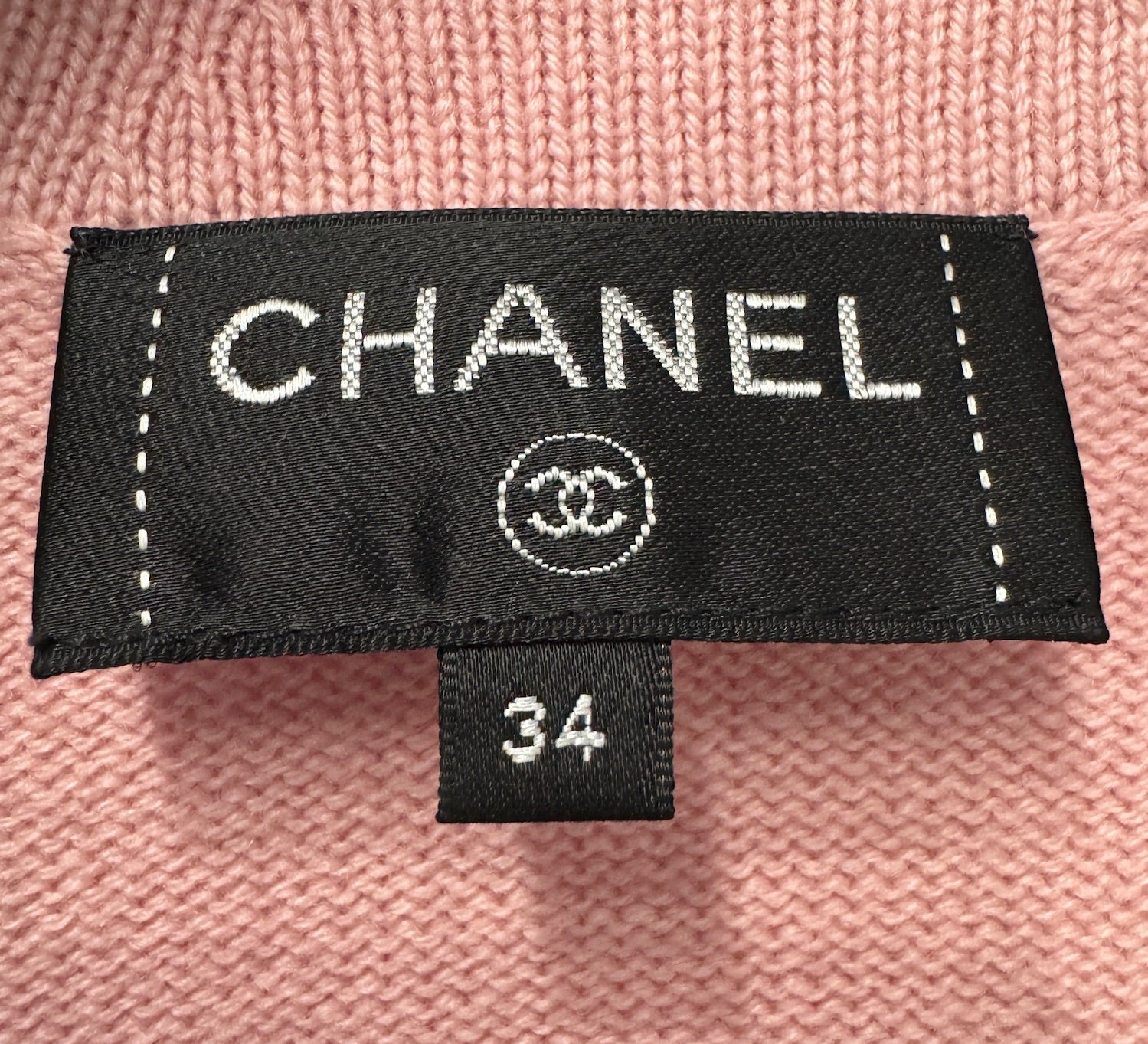 Chanel Cashmere Baby Pink with Navy Blue Belted Cardigan