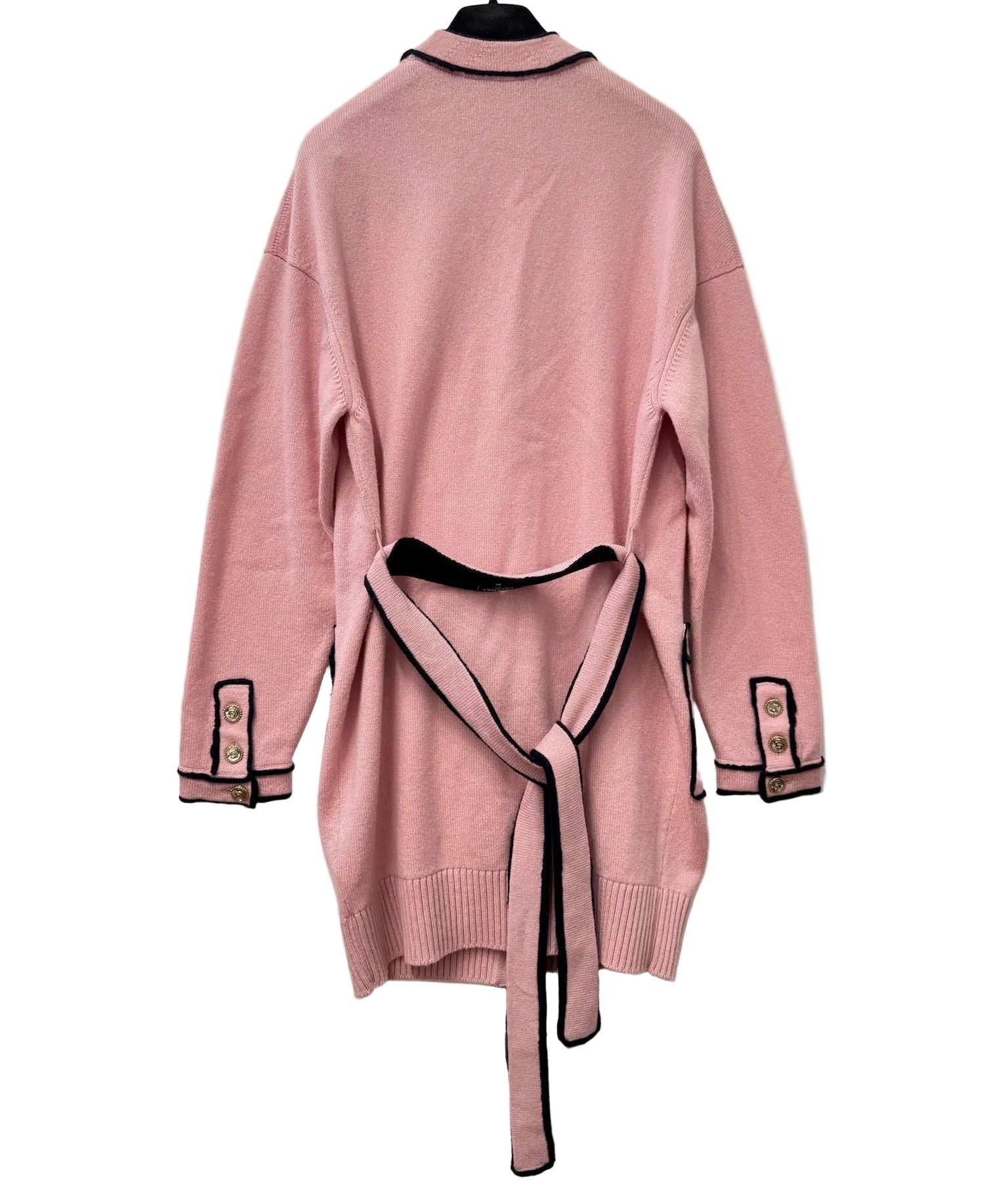 Chanel Cashmere Baby Pink with Navy Blue Belted Cardigan