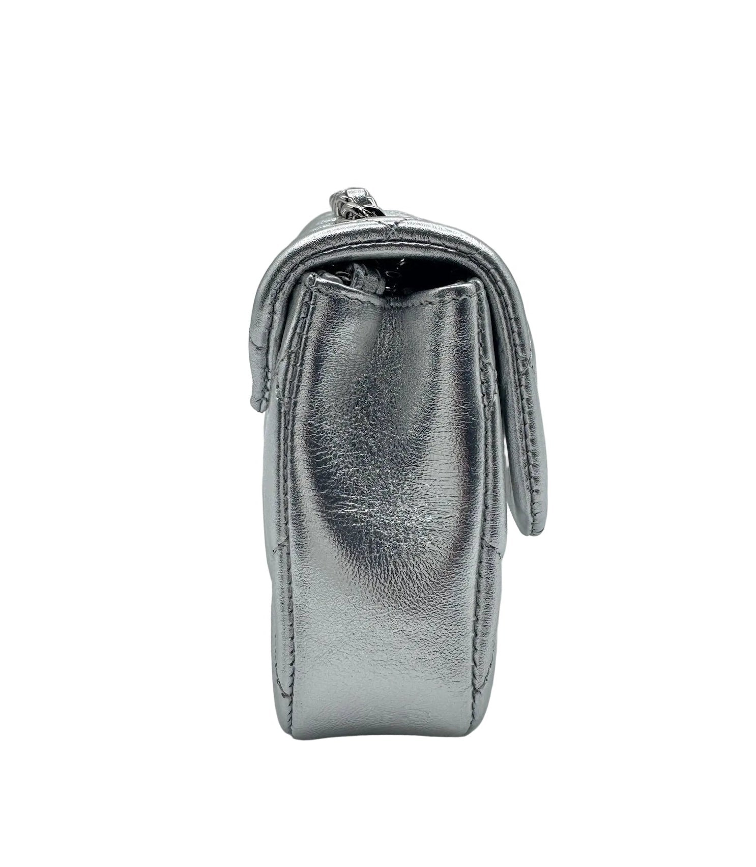 CHANEL Silver Metallic Micro Flapbag