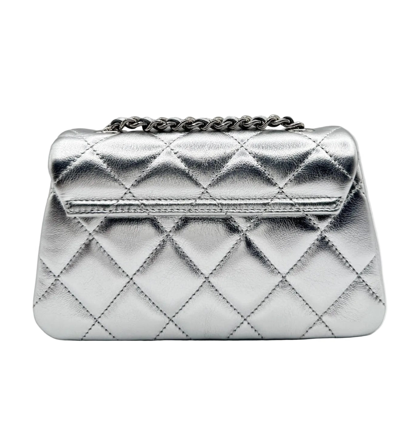 CHANEL Silver Metallic Micro Flapbag