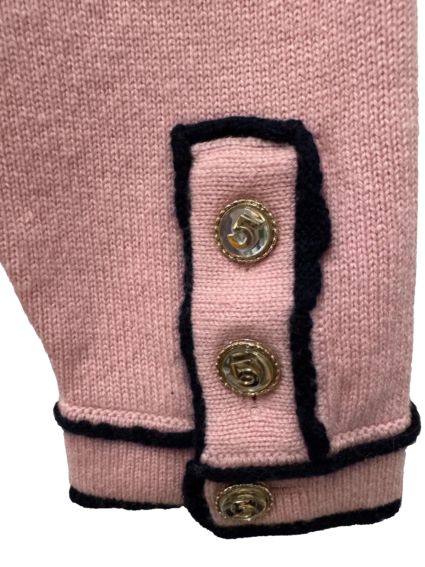 Chanel Cashmere Baby Pink with Navy Blue Belted Cardigan