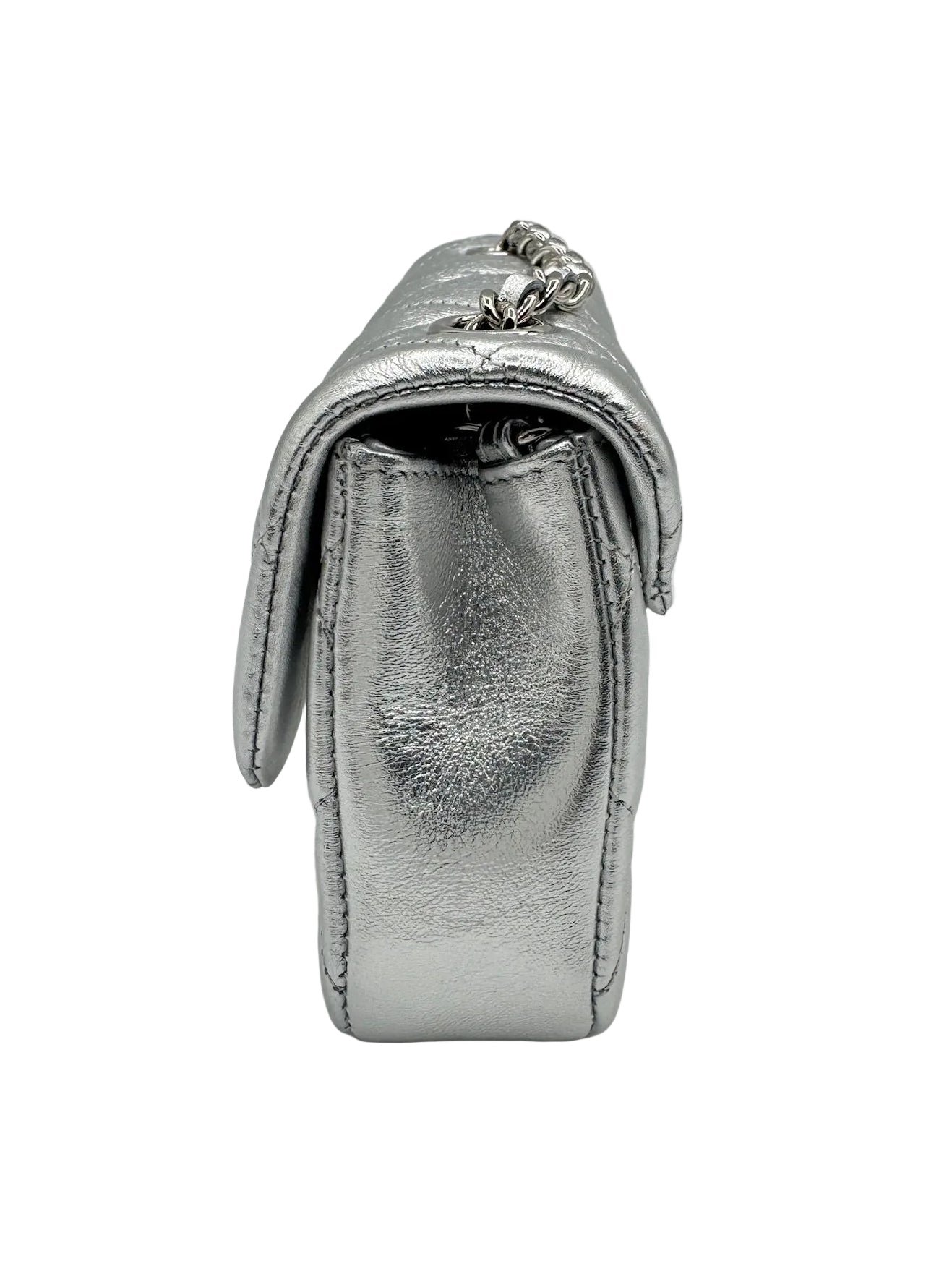 CHANEL Silver Metallic Micro Flapbag