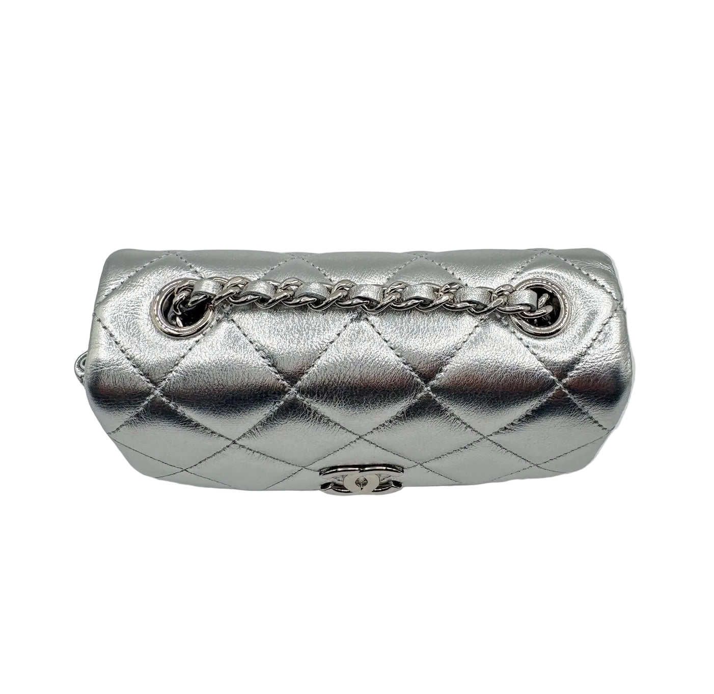 CHANEL Silver Metallic Micro Flapbag