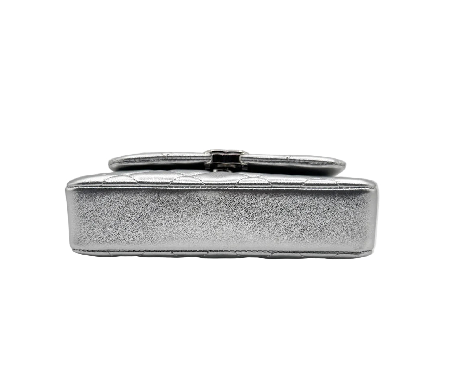 CHANEL Silver Metallic Micro Flapbag