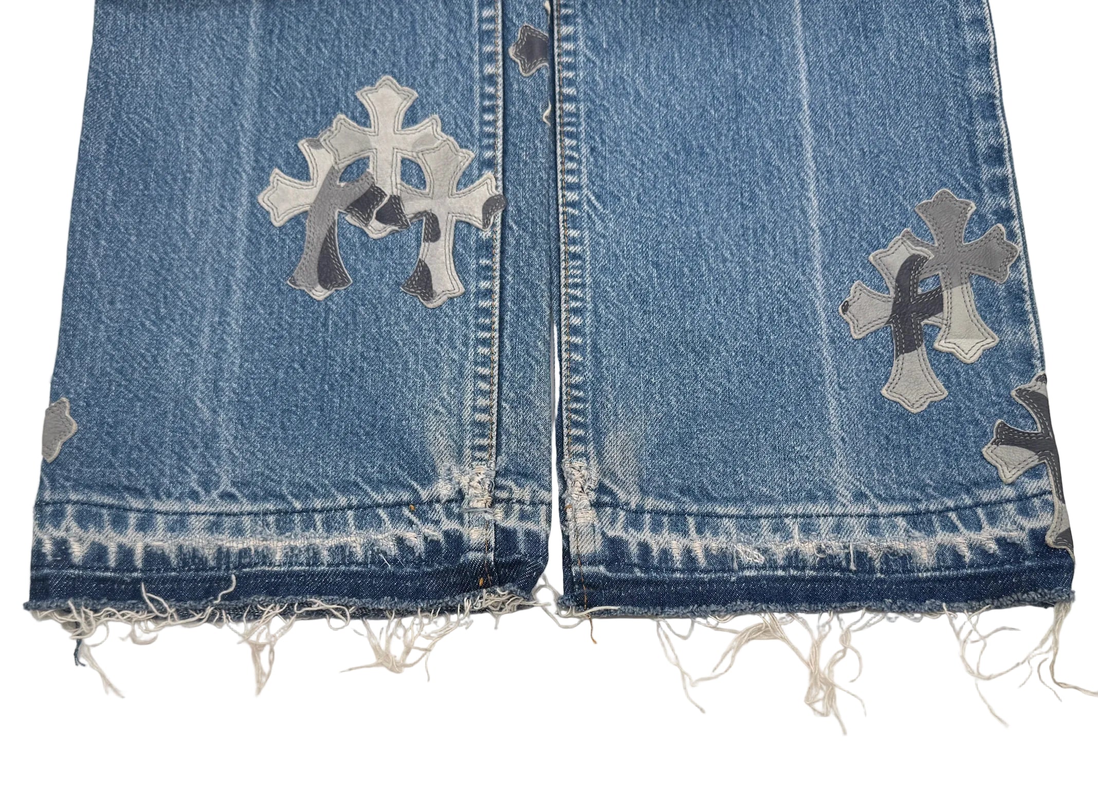 Chrome Hearts x Levi's Light Blue Jeans Gray White Camo Print Cross Leather Patch