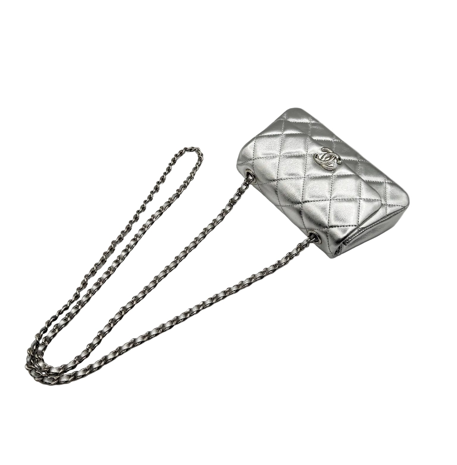 CHANEL Silver Metallic Micro Flapbag