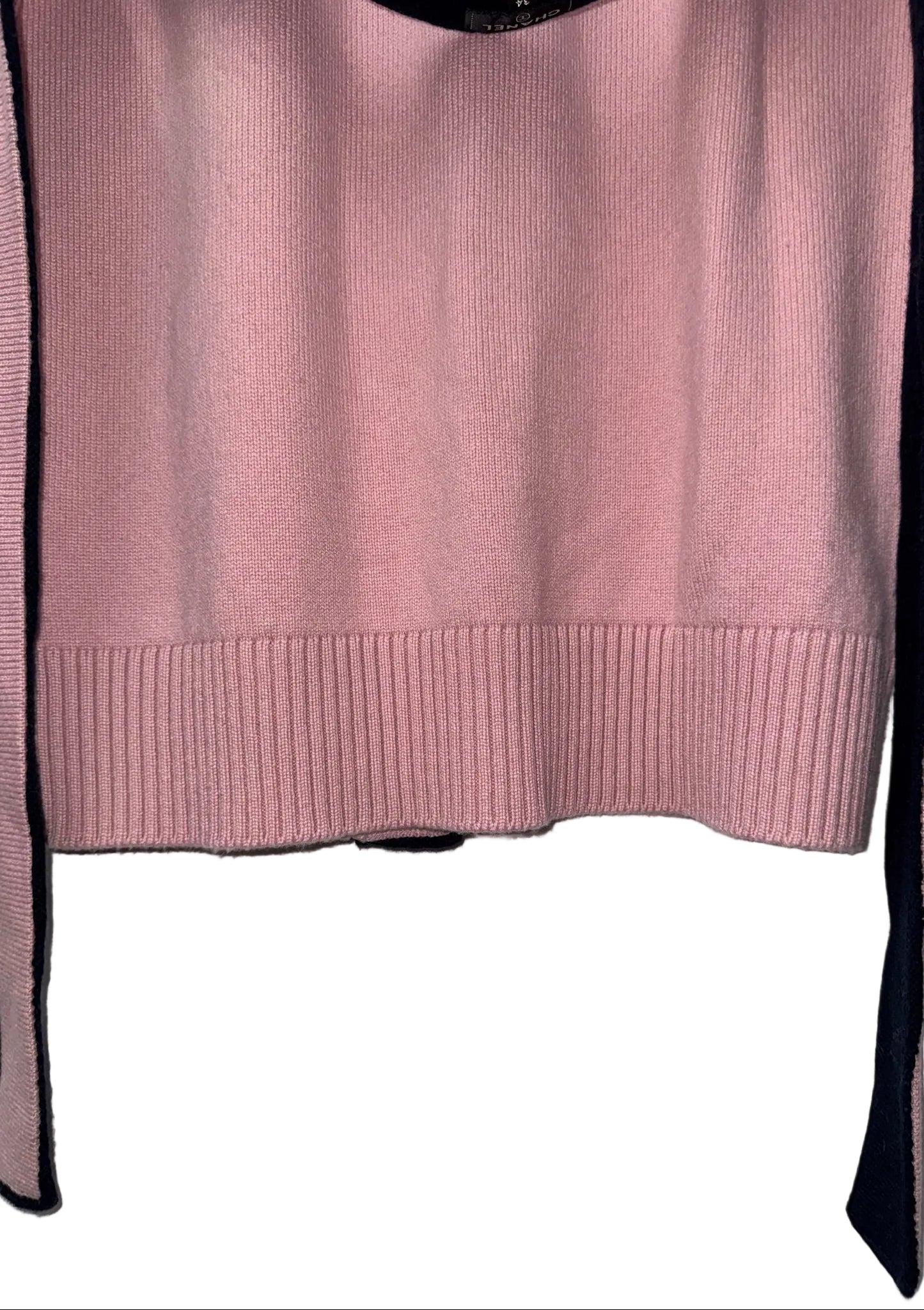 Chanel Cashmere Baby Pink with Navy Blue Belted Cardigan