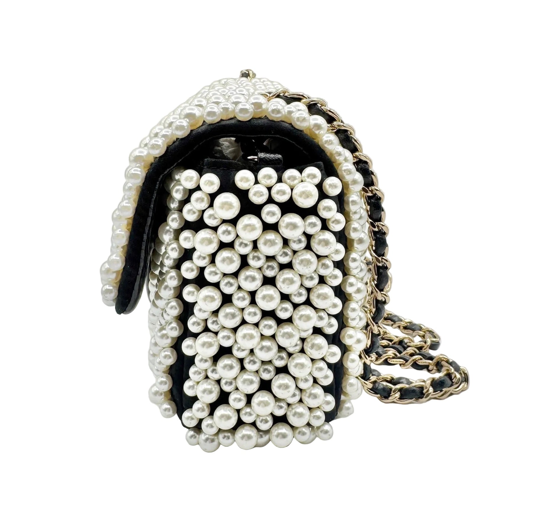 Chanel 2019 SS Black with White Pearls Mini Classic Flapbag