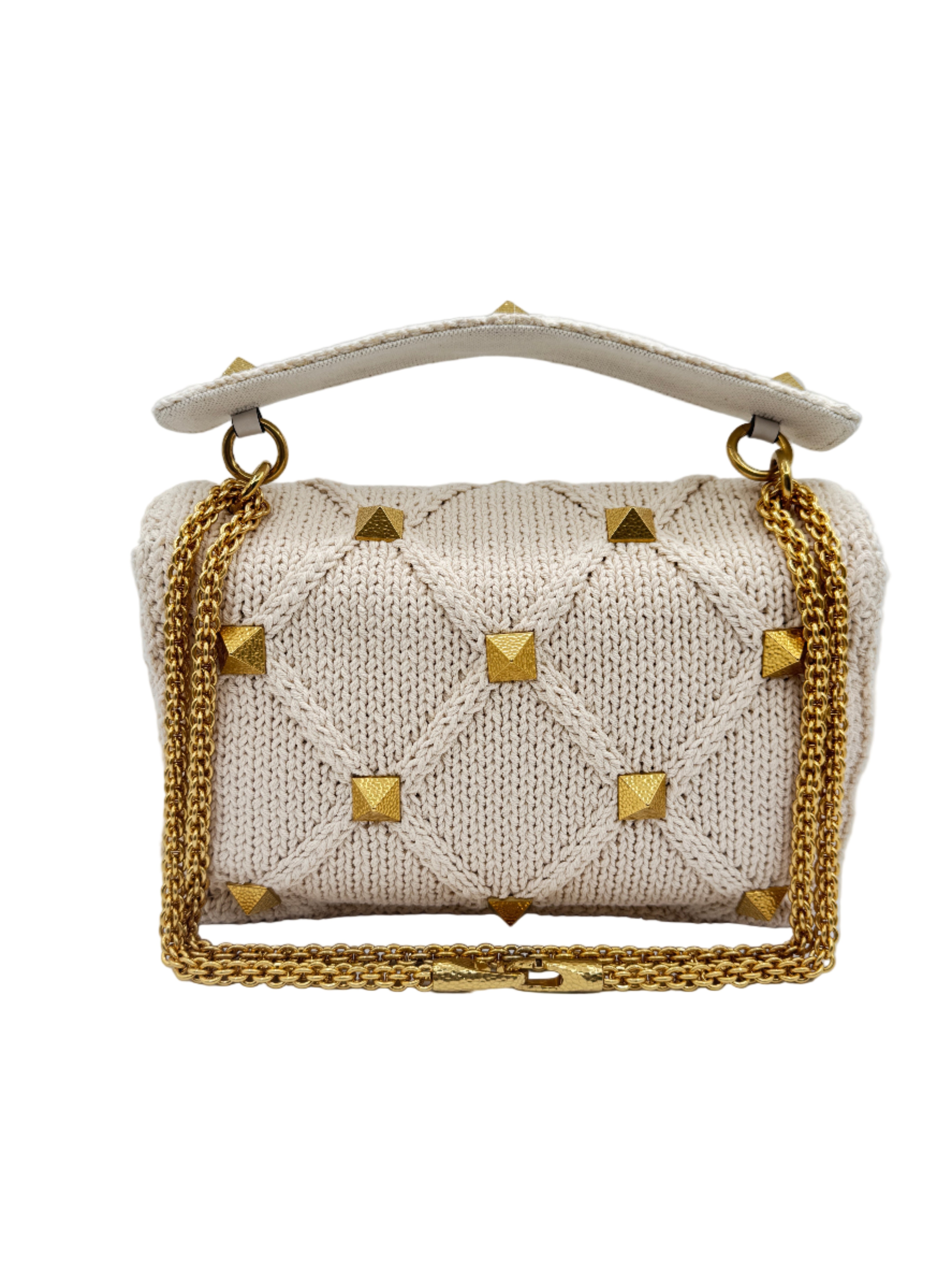 Valentino White Ivory Knit Rockstud Bag