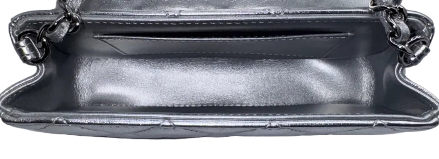 CHANEL Silver Metallic Micro Flapbag