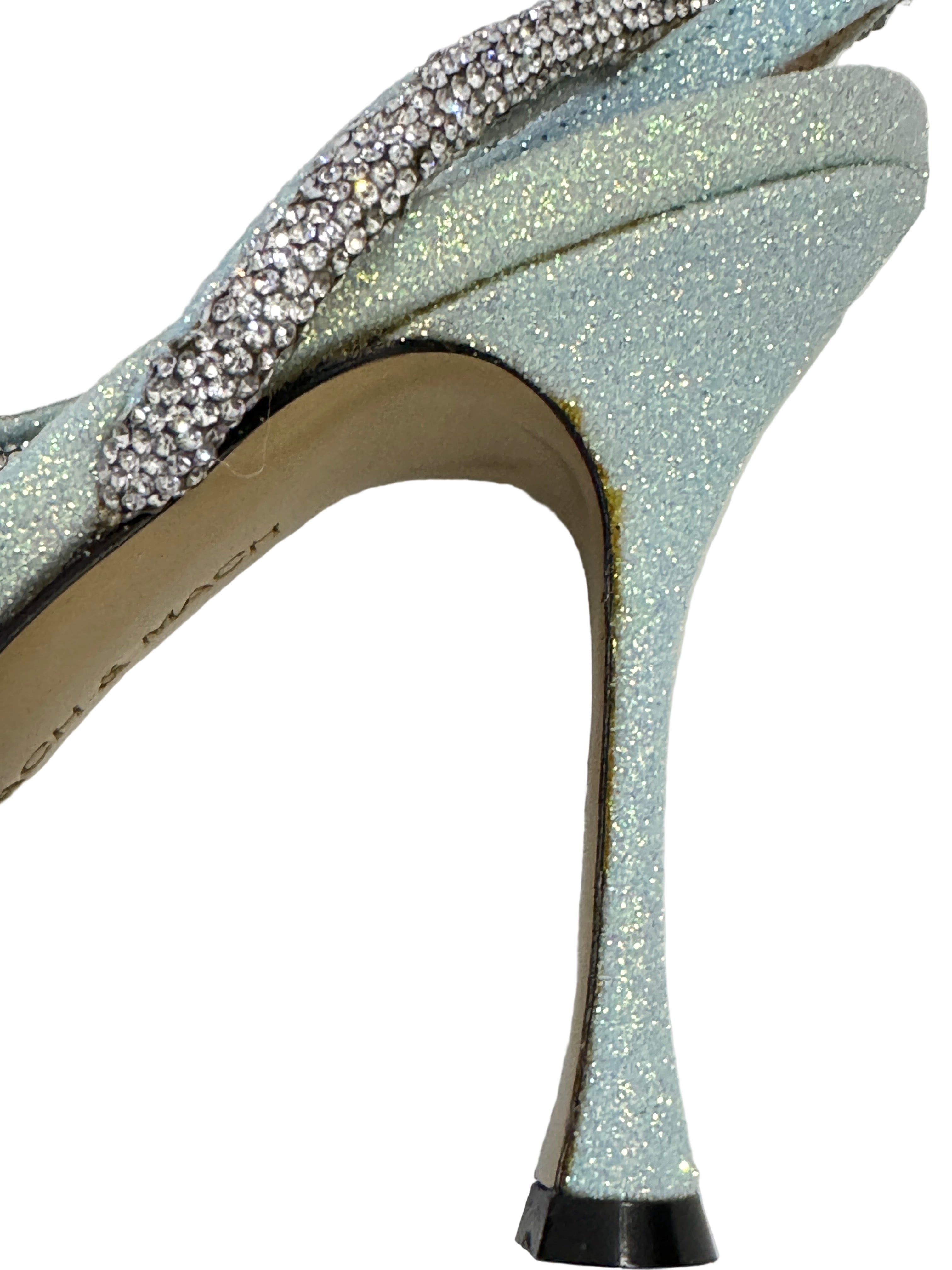 Mach and Mach Baby Blue Glitter Bow Heels