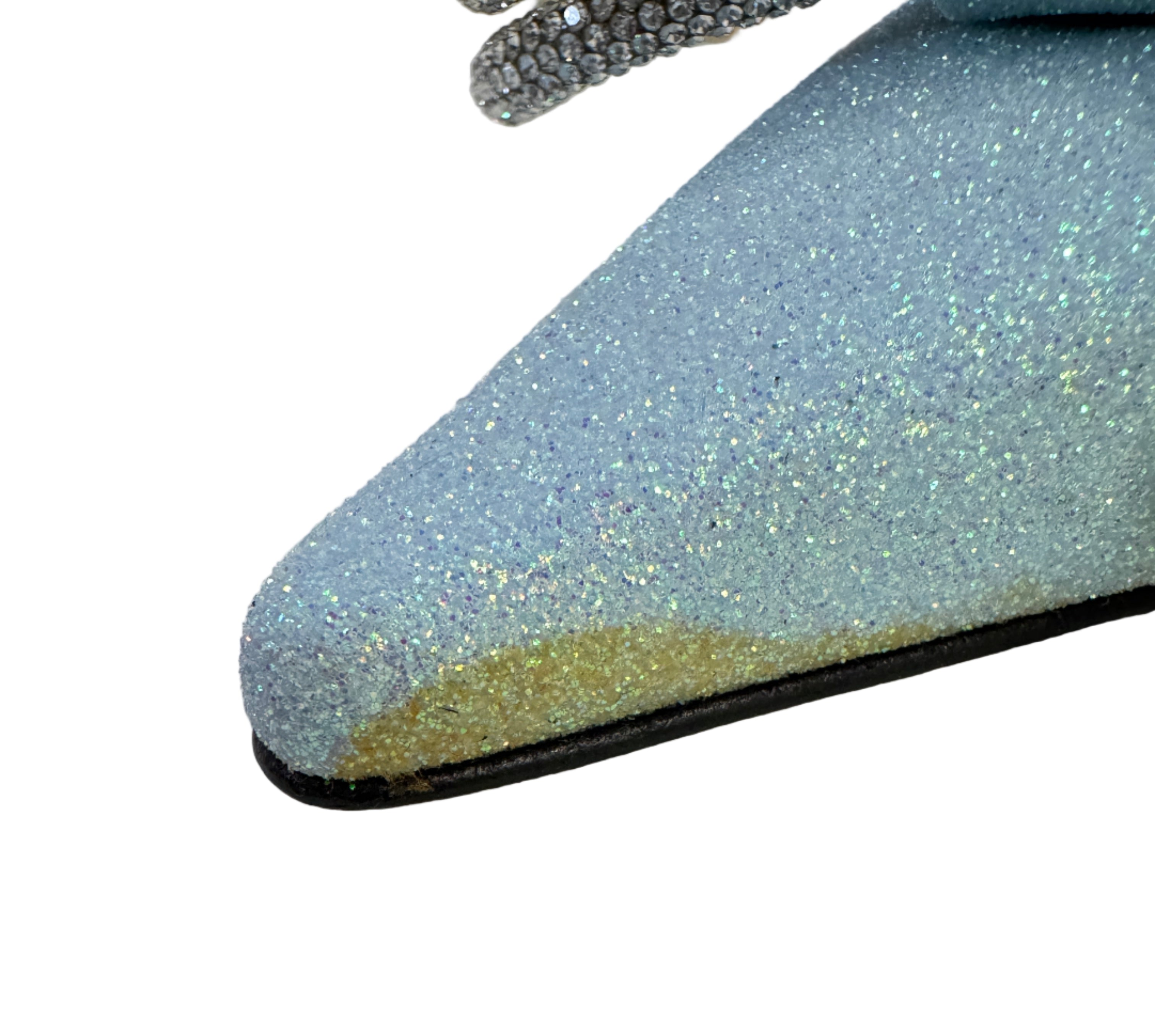 Mach and Mach Baby Blue Glitter Bow Heels