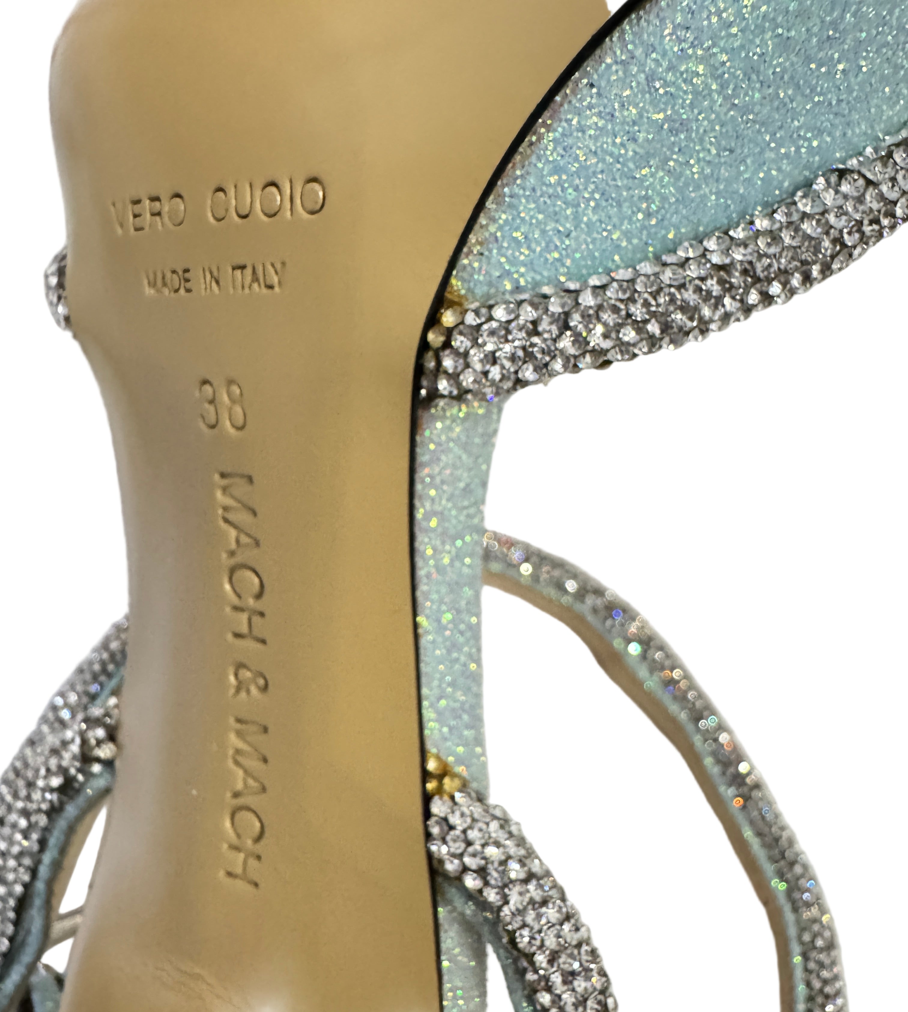 Mach and Mach Baby Blue Glitter Bow Heels