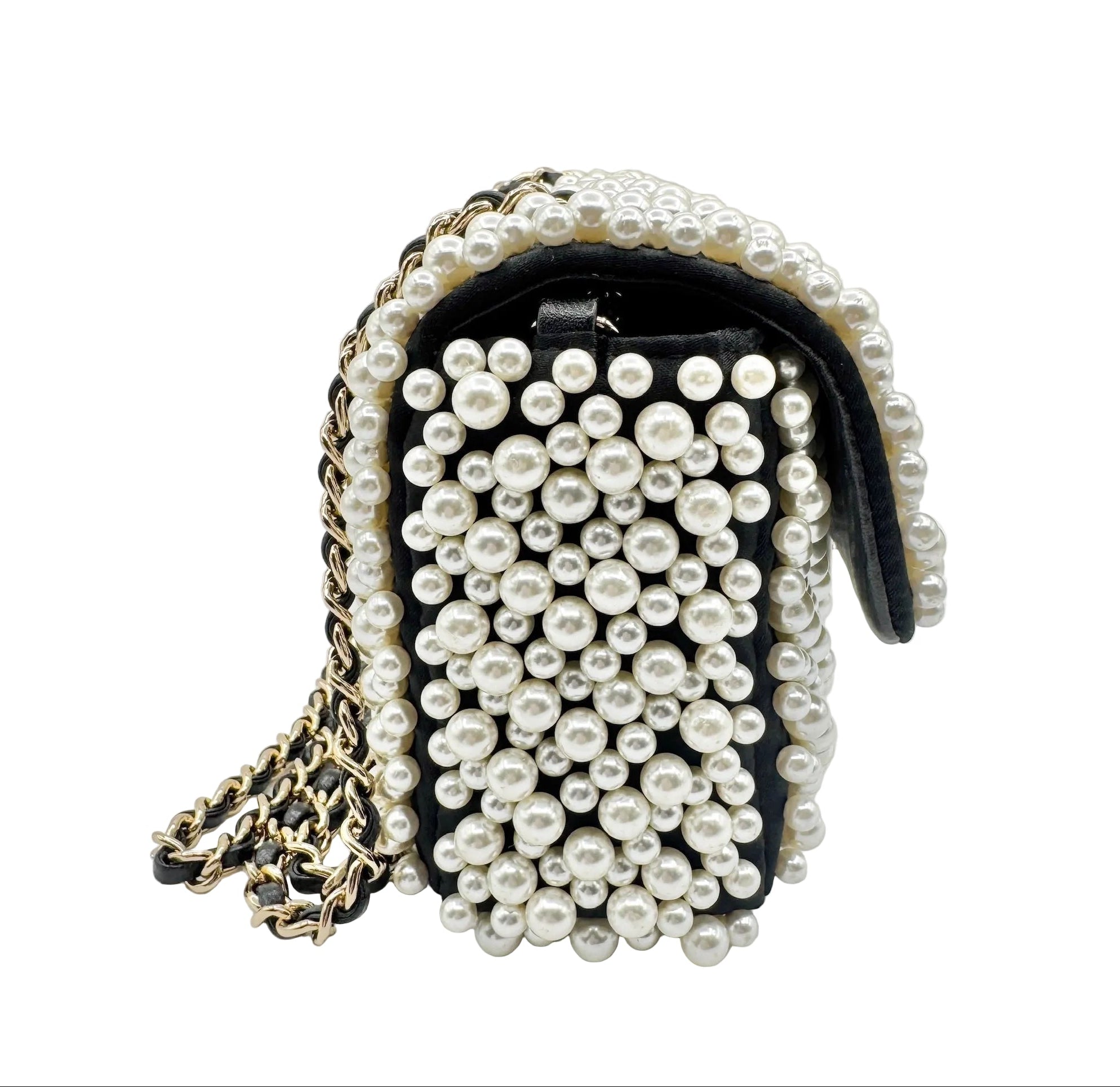 Chanel 2019 SS Black with White Pearls Mini Classic Flapbag