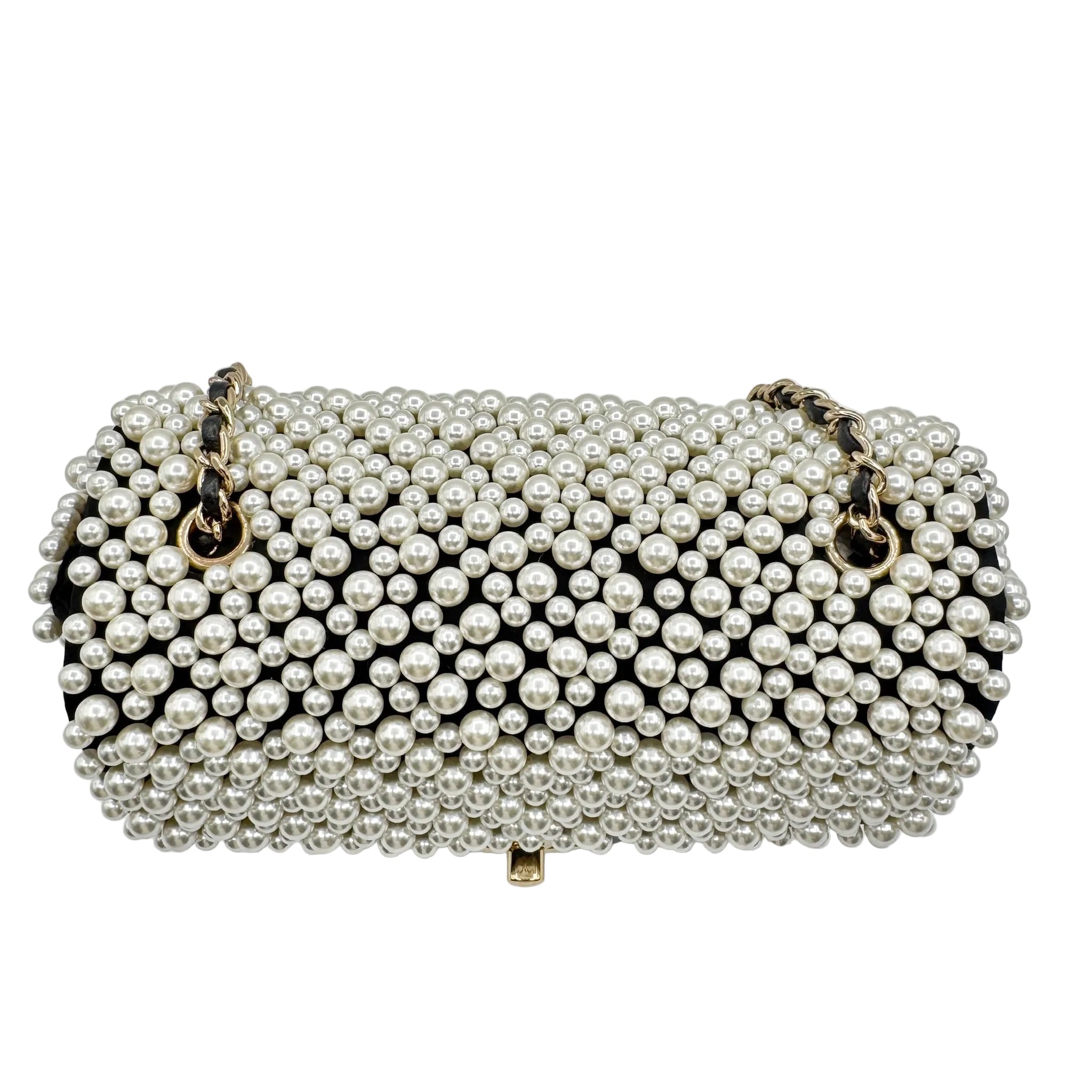 Chanel 2019SS Black with White Pearls Mini Classic Flapbag