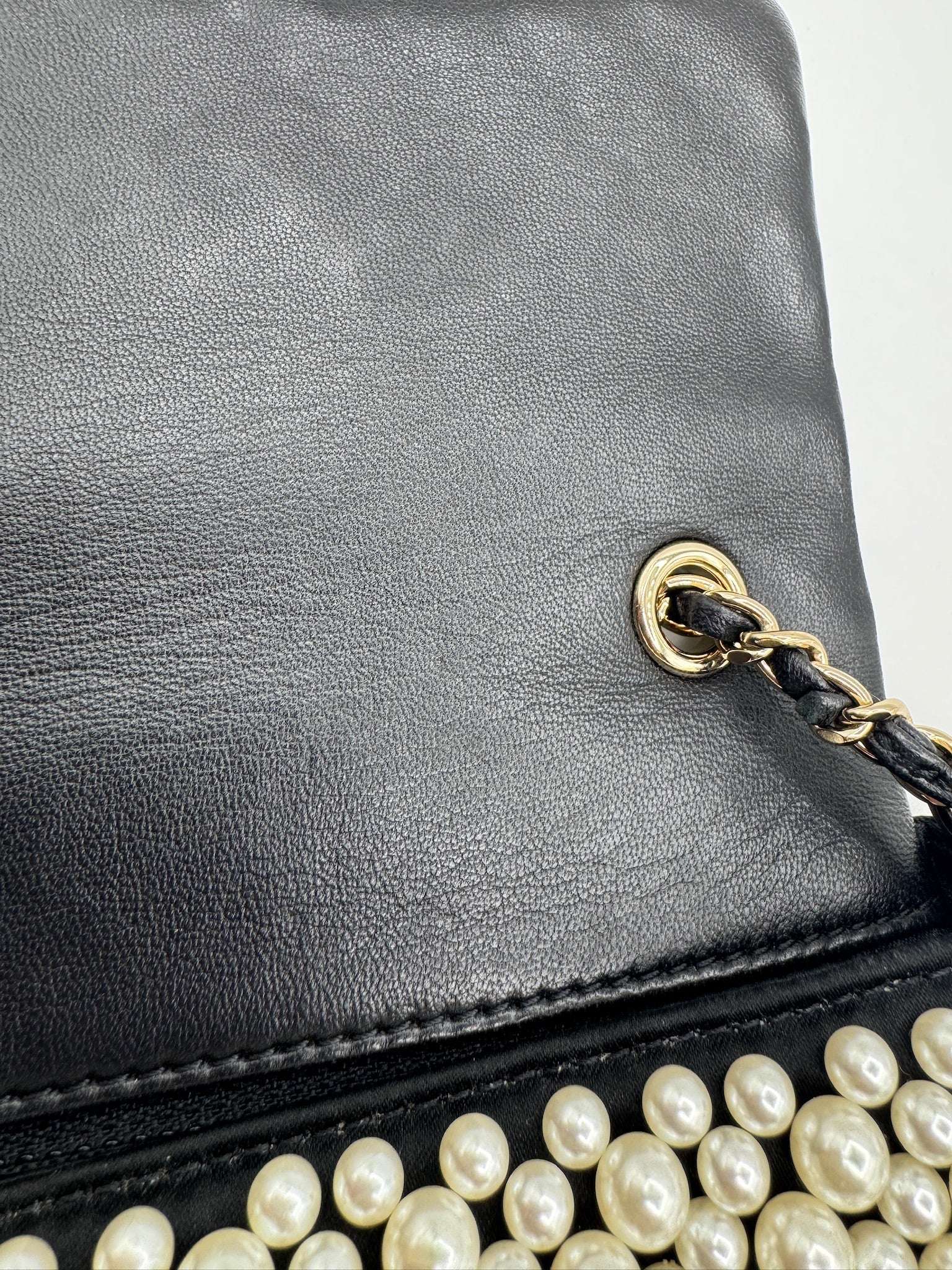 Chanel 2019 SS Black with White Pearls Mini Classic Flapbag