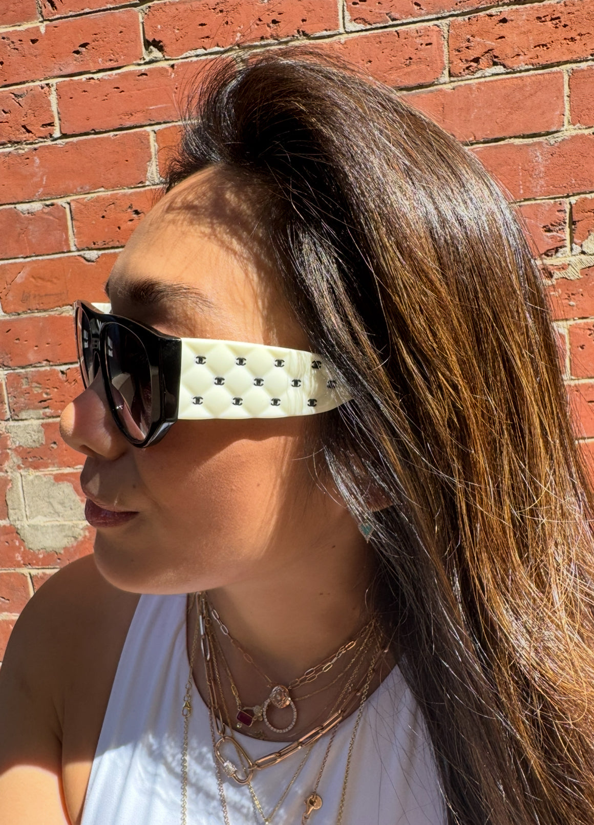 Chanel Black and White Quilted Sunglasses