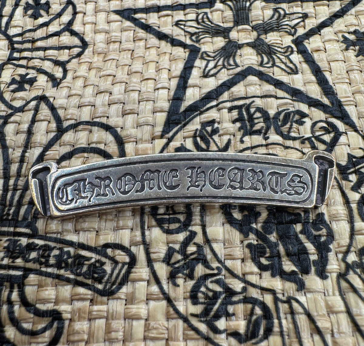 Chrome Hearts Beige and Black Raffia Tote Bag