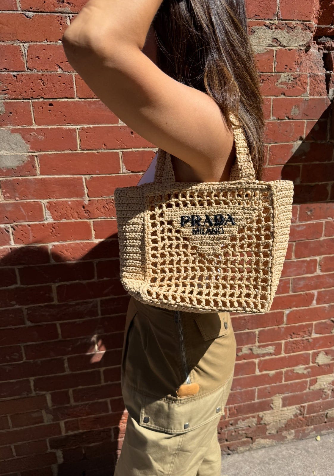 Prada Tan Raffia Crochet Small Tote bag