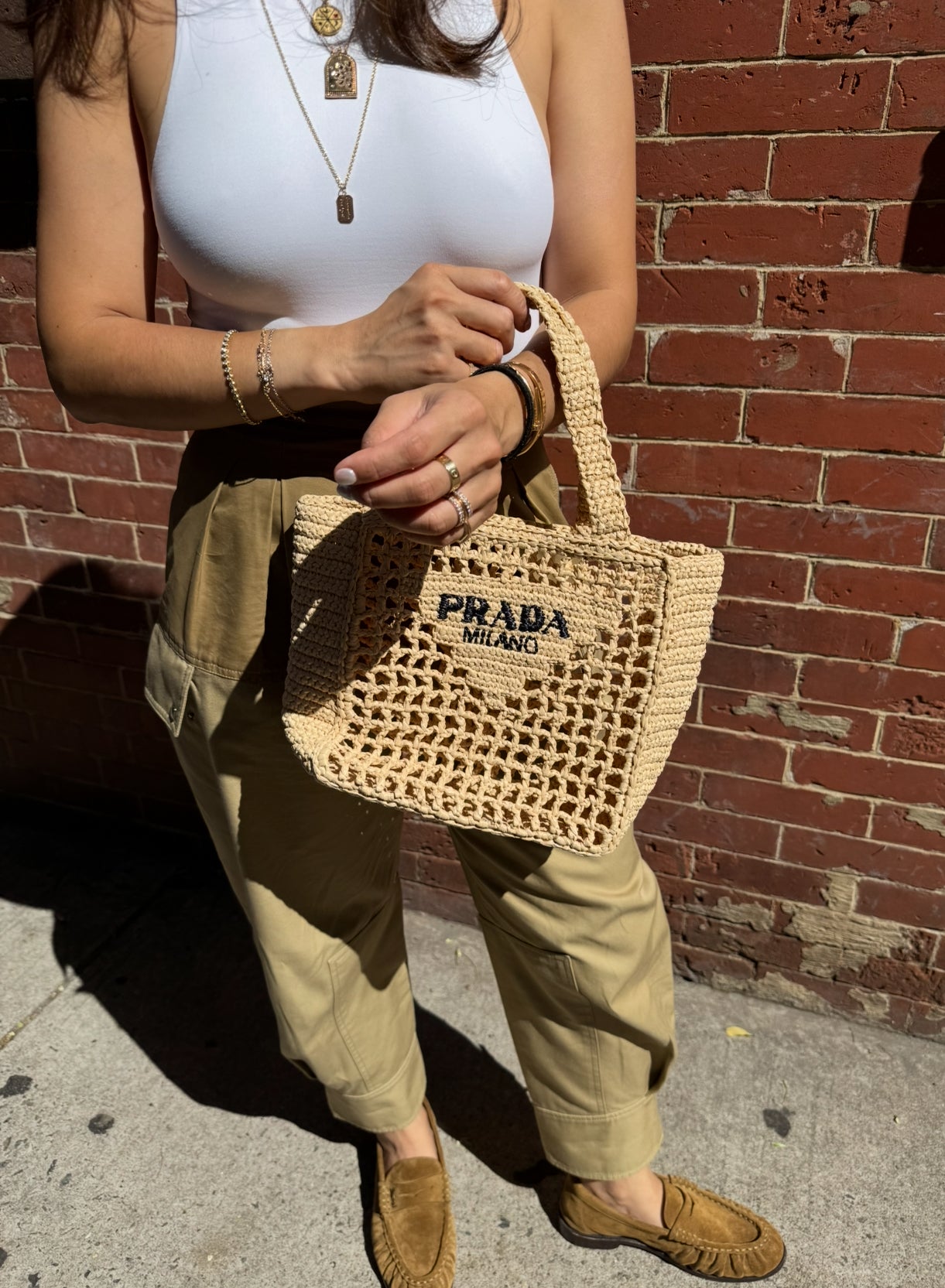 Prada Tan Raffia Crochet Small Tote bag