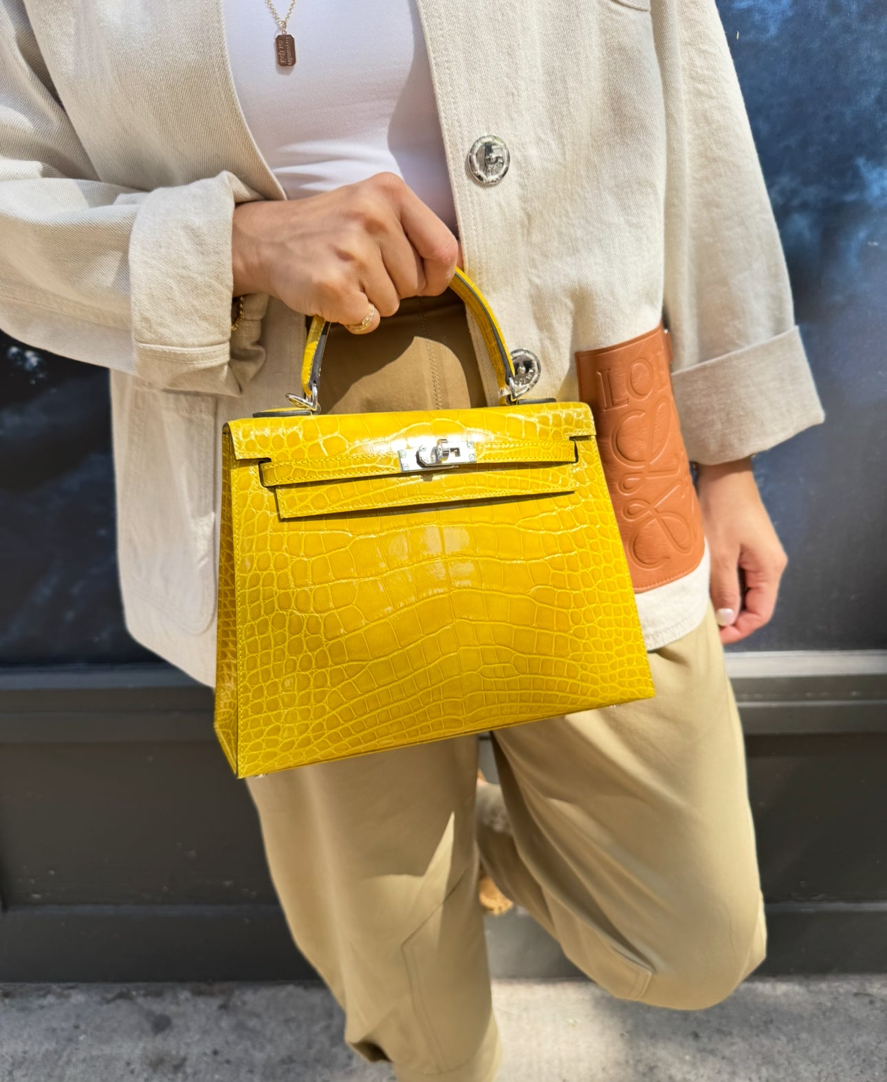 Hermès Kelly 25 Mimosa Yellow Alligator Palladium Hardware