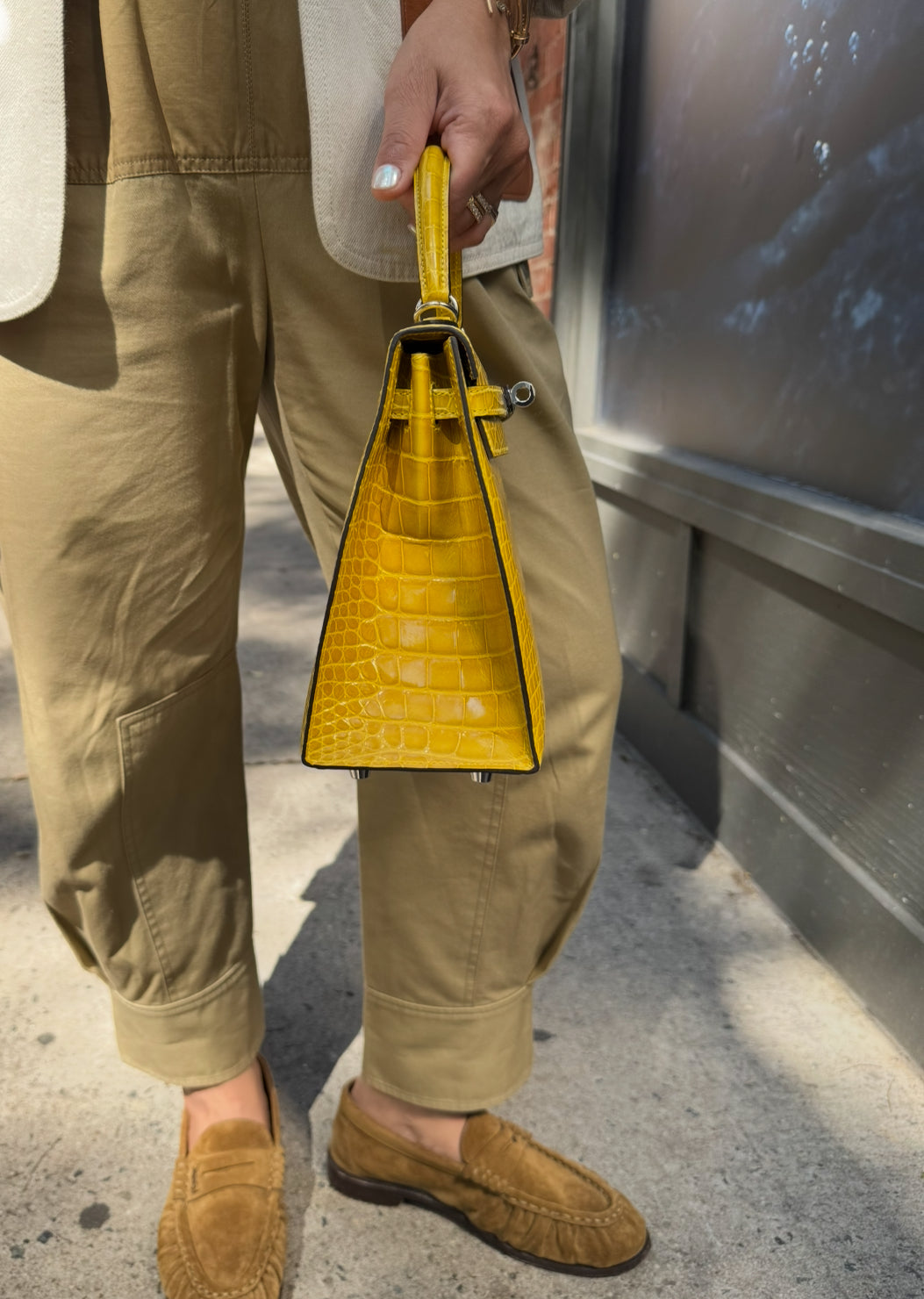 Hermès Kelly 25 Mimosa Yellow Alligator Palladium Hardware