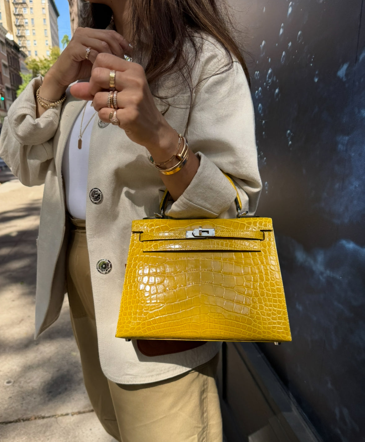 Hermès Kelly 25 Mimosa Yellow Alligator Palladium Hardware