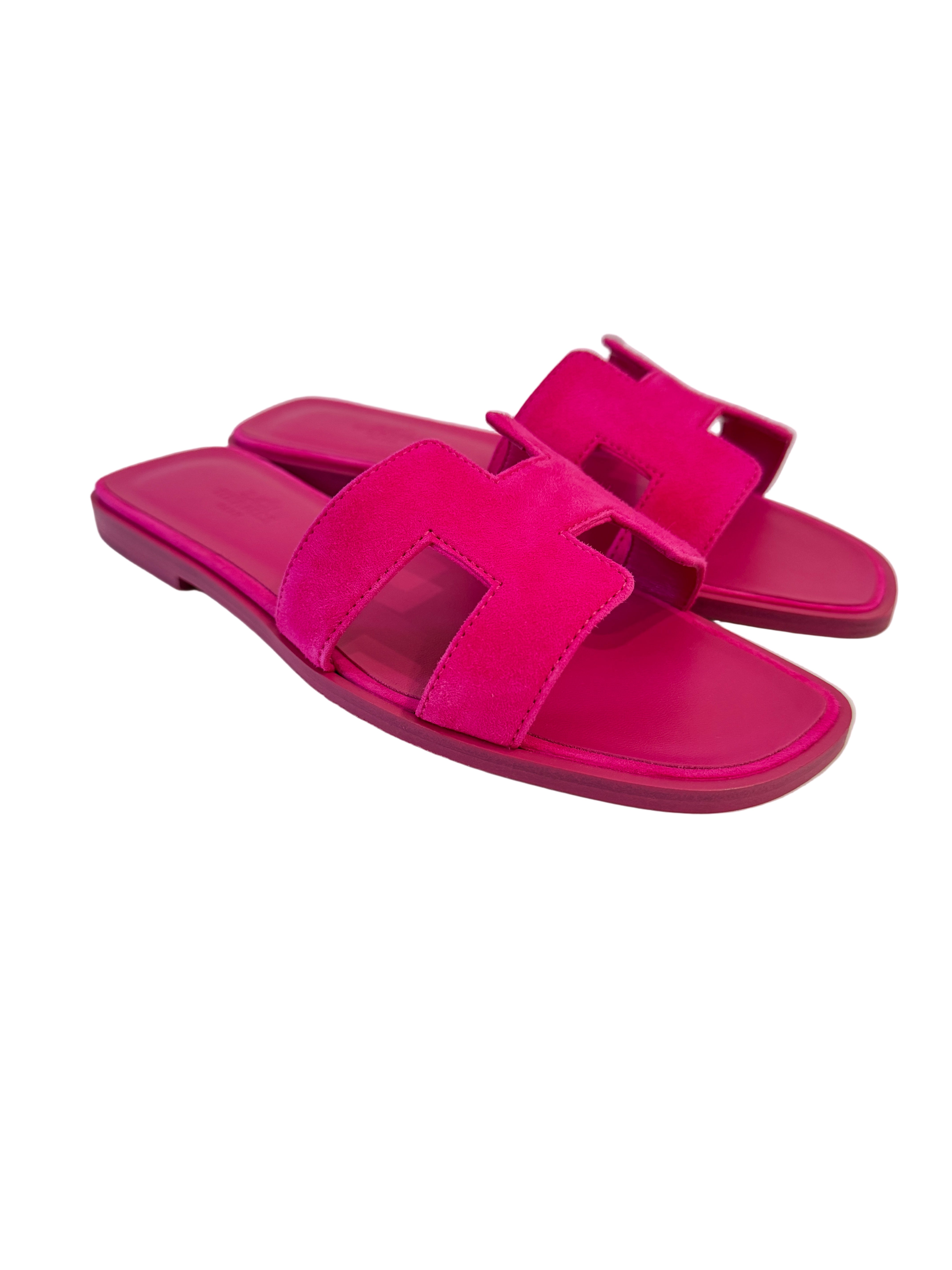 Hermès Hot Pink Suede Oran Sandals - Size FR 37