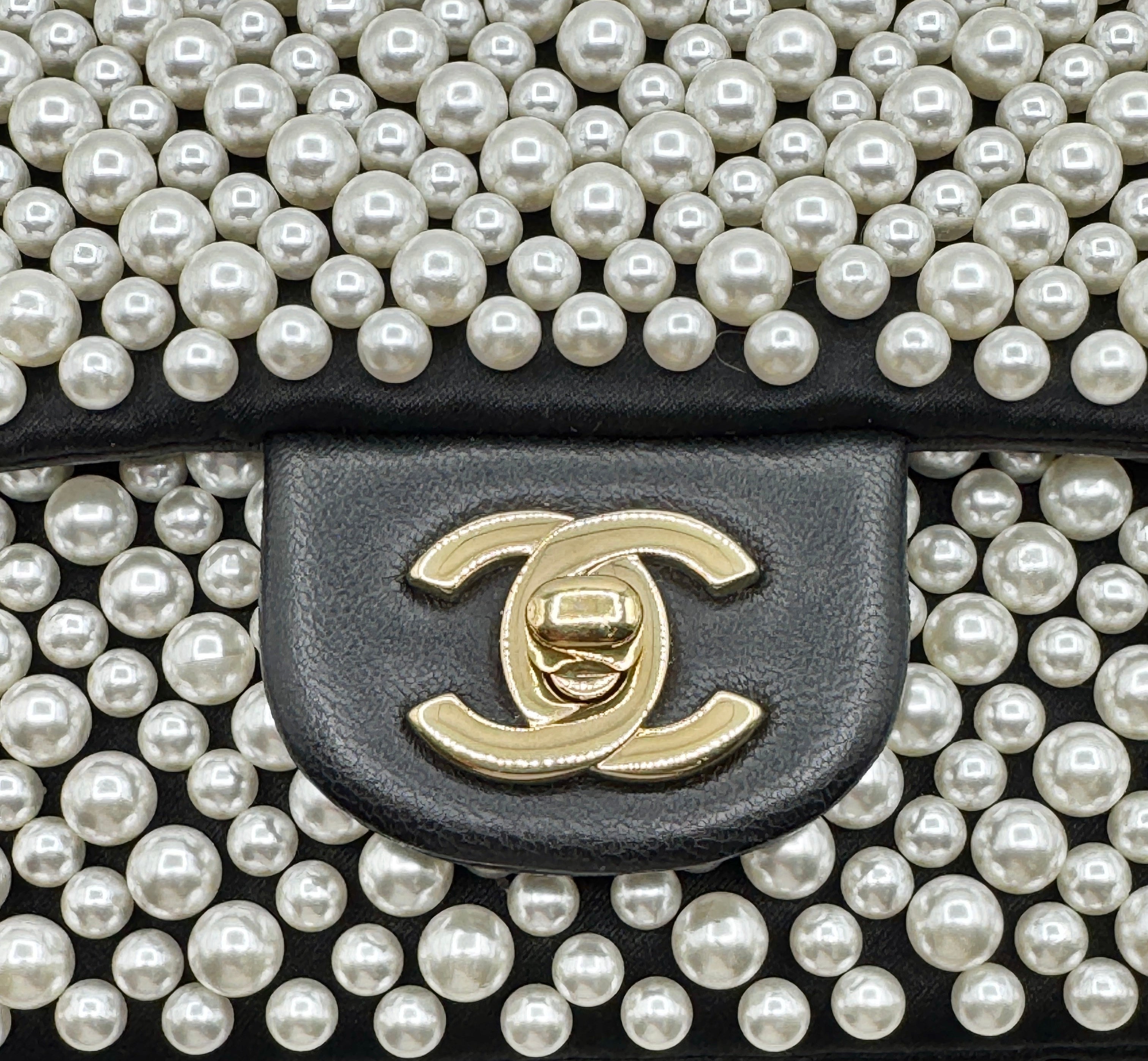 Chanel 2019SS Black with White Pearls Mini Classic Flapbag