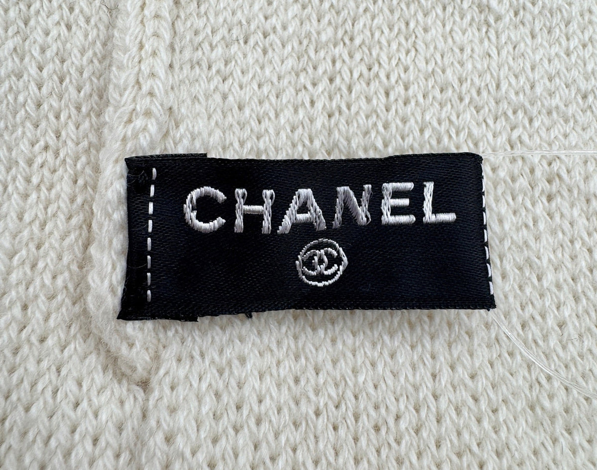 Chanel White Ivory Beanie with Black CC Logo