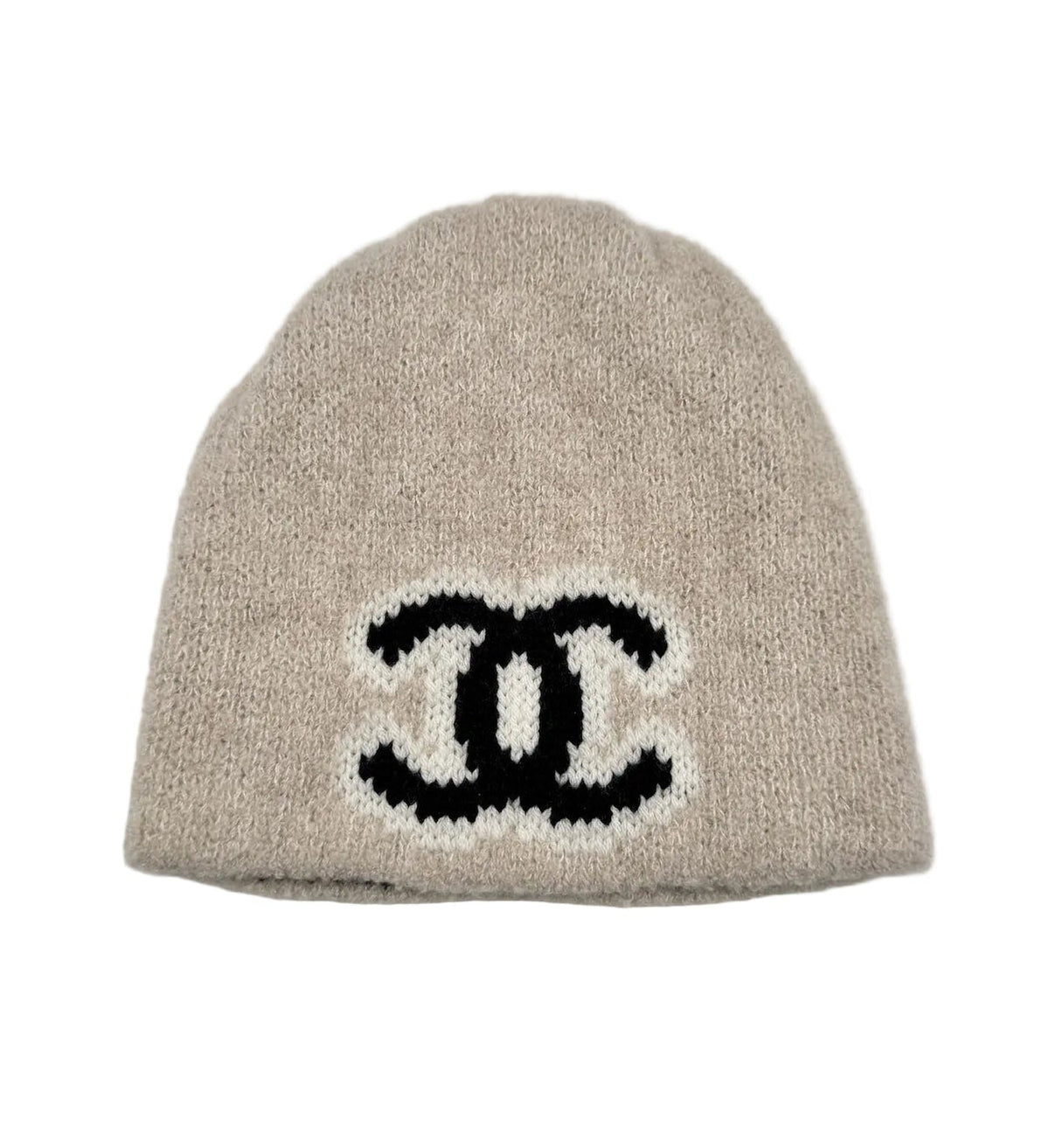 Chanel Beige Beanie with Black CC Logo