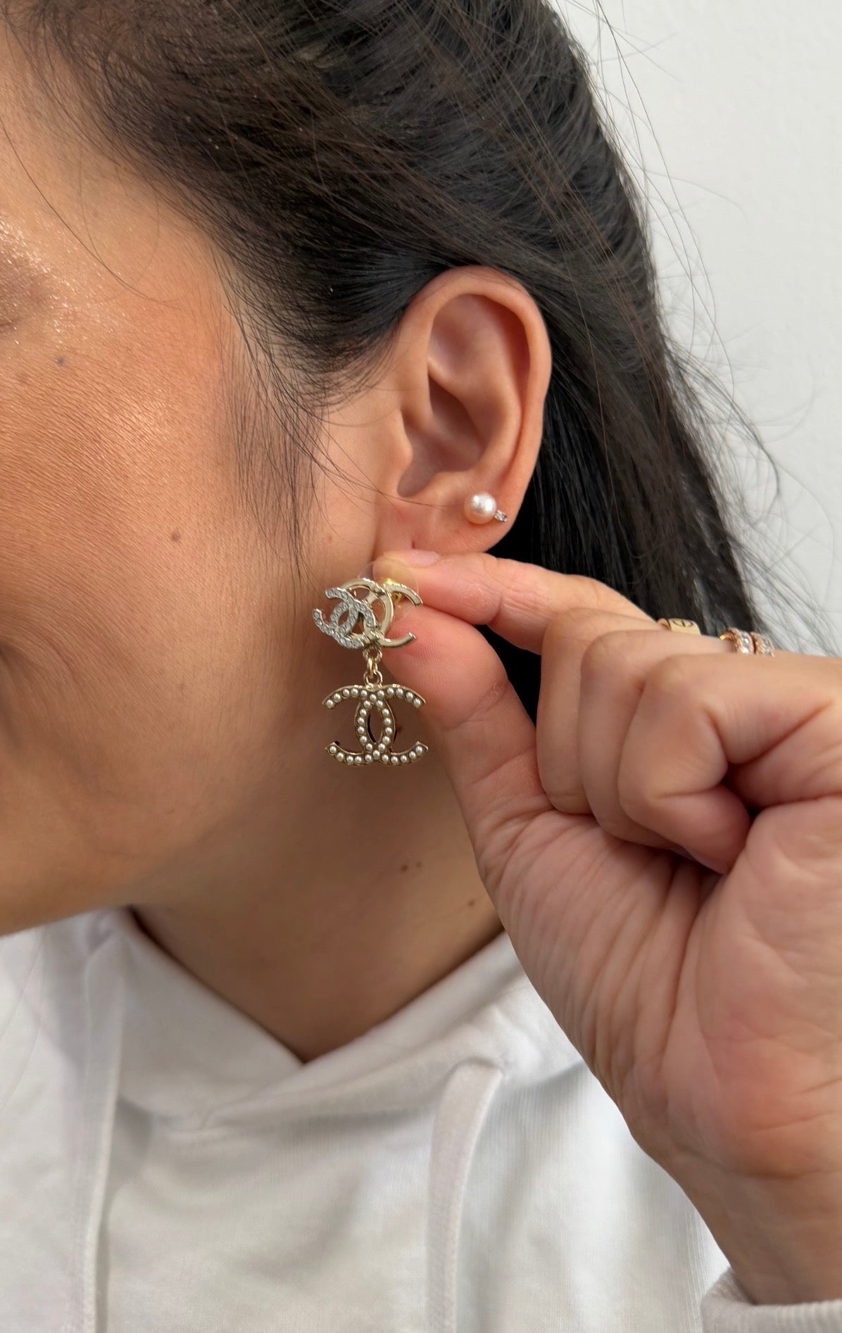 CHANEL Gold Triple CC Logo Earrings