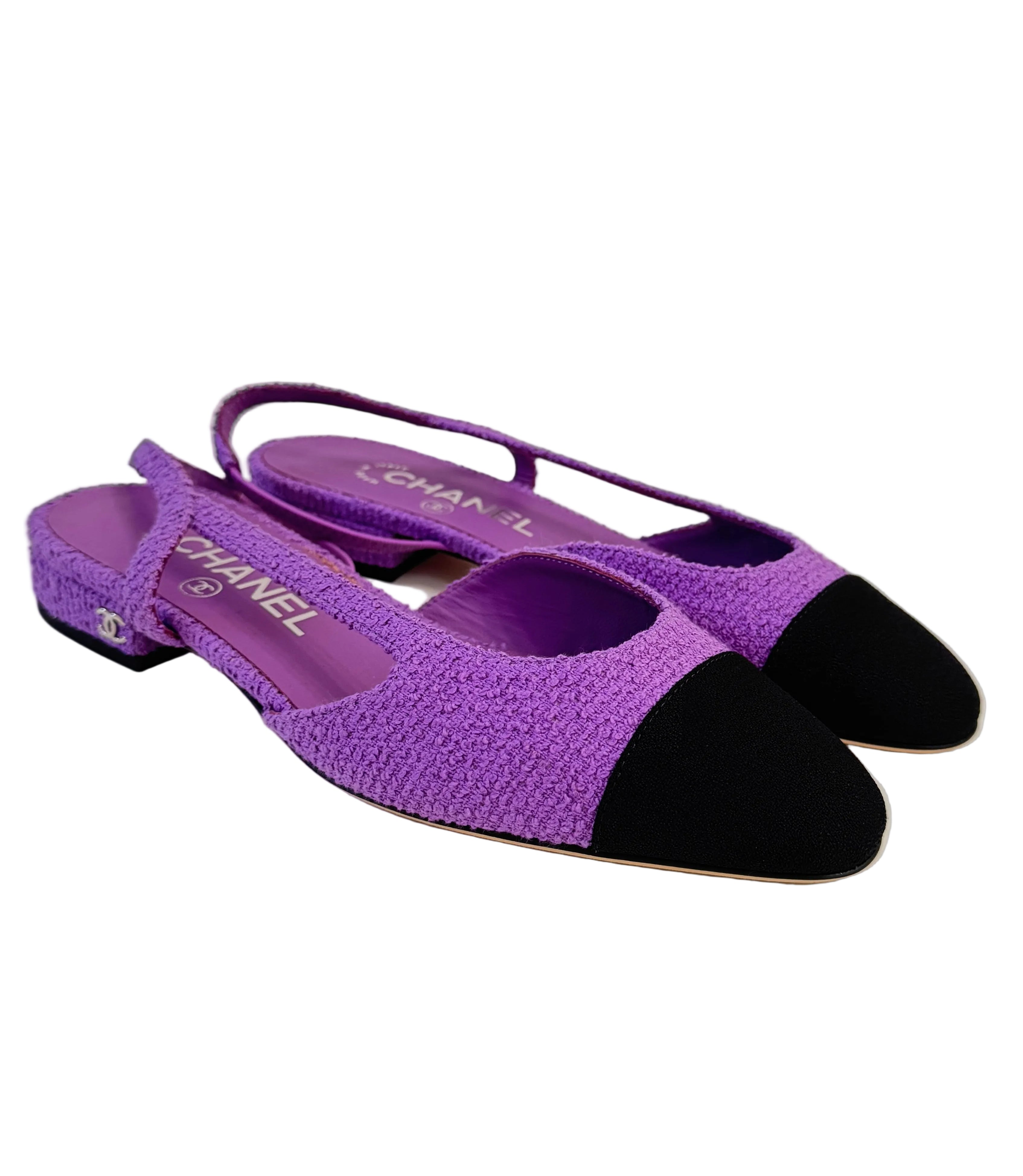 Chanel Purple Tweed Slingback Flats