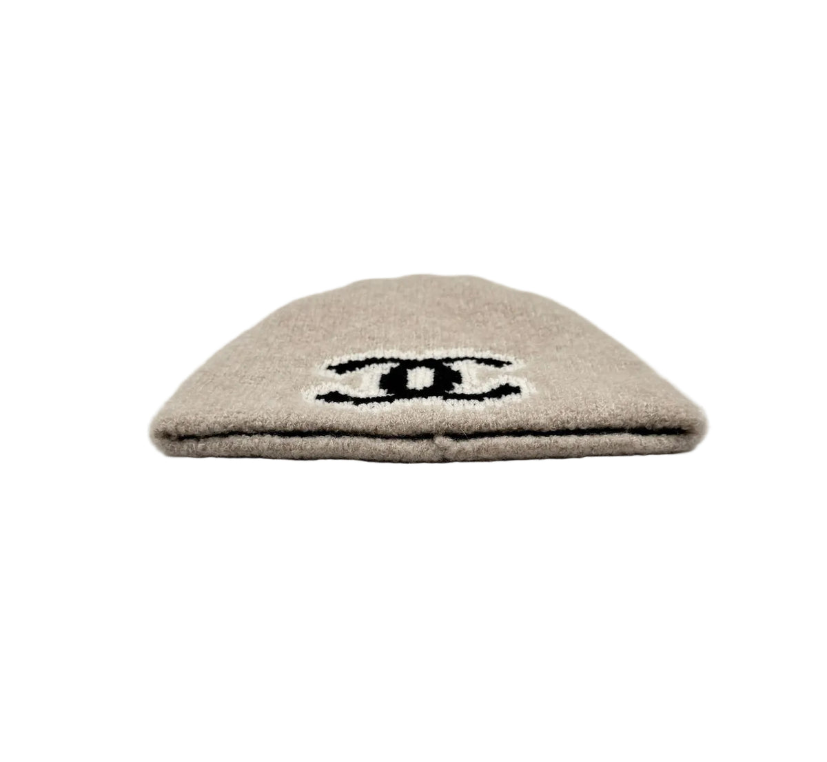 Chanel Beige Beanie with Black CC Logo