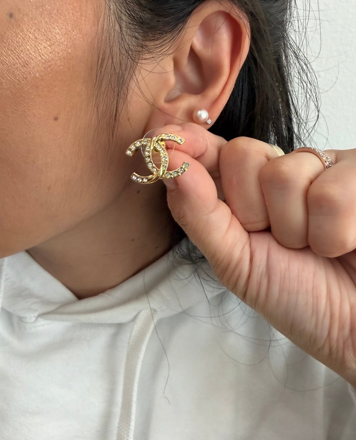 CHANEL Gold CC Earrings with Crystals